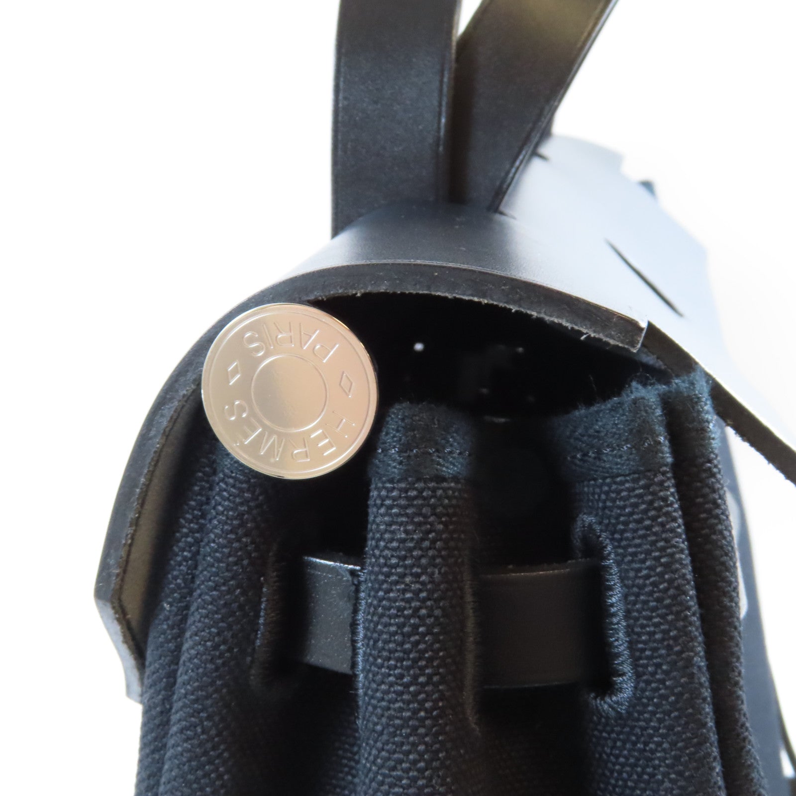 HERMES 皮革/帆布Herbag PM銀扣手挽肩背兩用袋Noir黑色