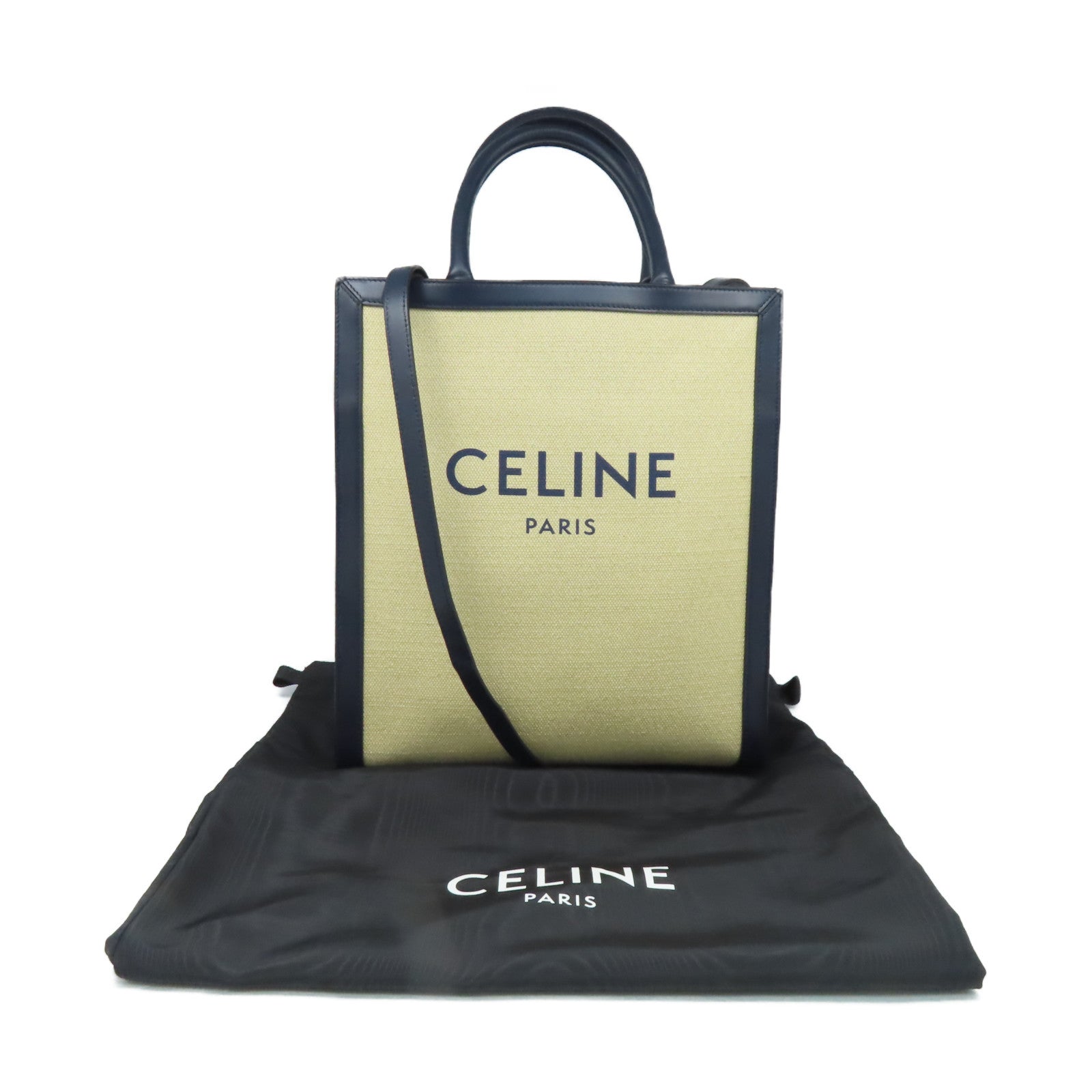 CELINE 【激減優惠】帆布/牛皮皮革Horizontal Cabas Tote 2Way Shoulder Bag手挽肩背兩用袋杏色/寶藍色