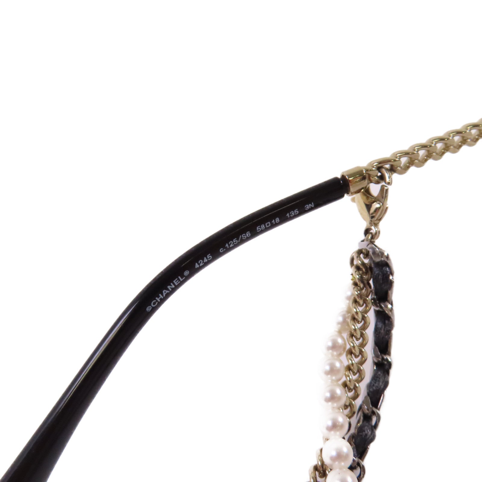 CHANEL 金屬/PVC/仿珍珠Sunglasses with Strap太陽眼鏡黑色