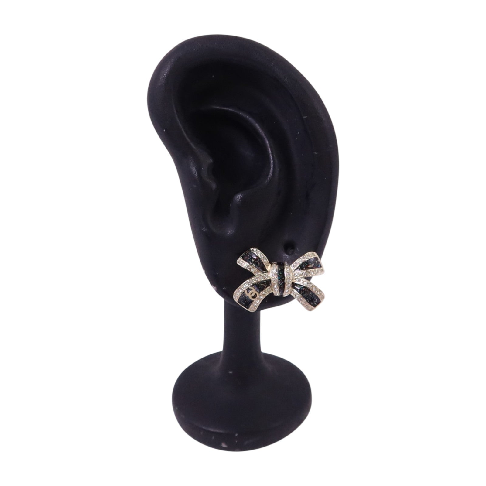 CHANEL 金屬/水鑽Ribbon Earrings金扣耳環