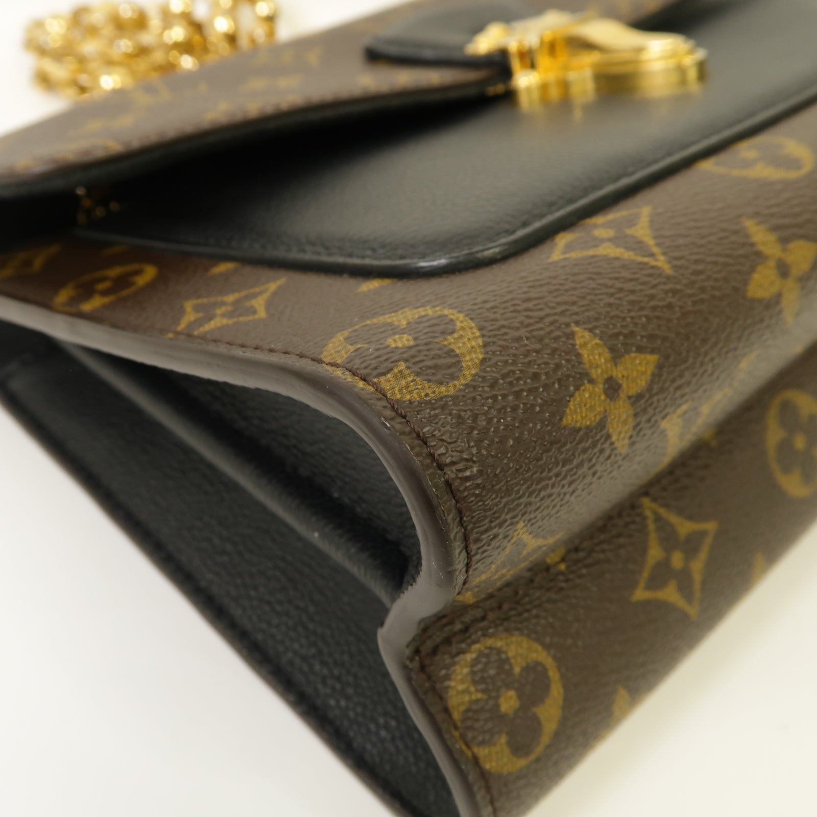 LOUIS VUITTON Monogram Victoire金扣鏈帶肩背袋棕色/黒色