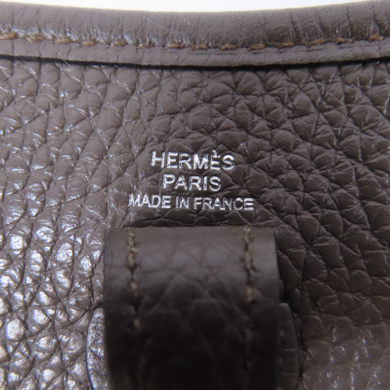 HERMES Clemence皮革Evelyne TPM銀扣肩背袋Etain/錫灰色