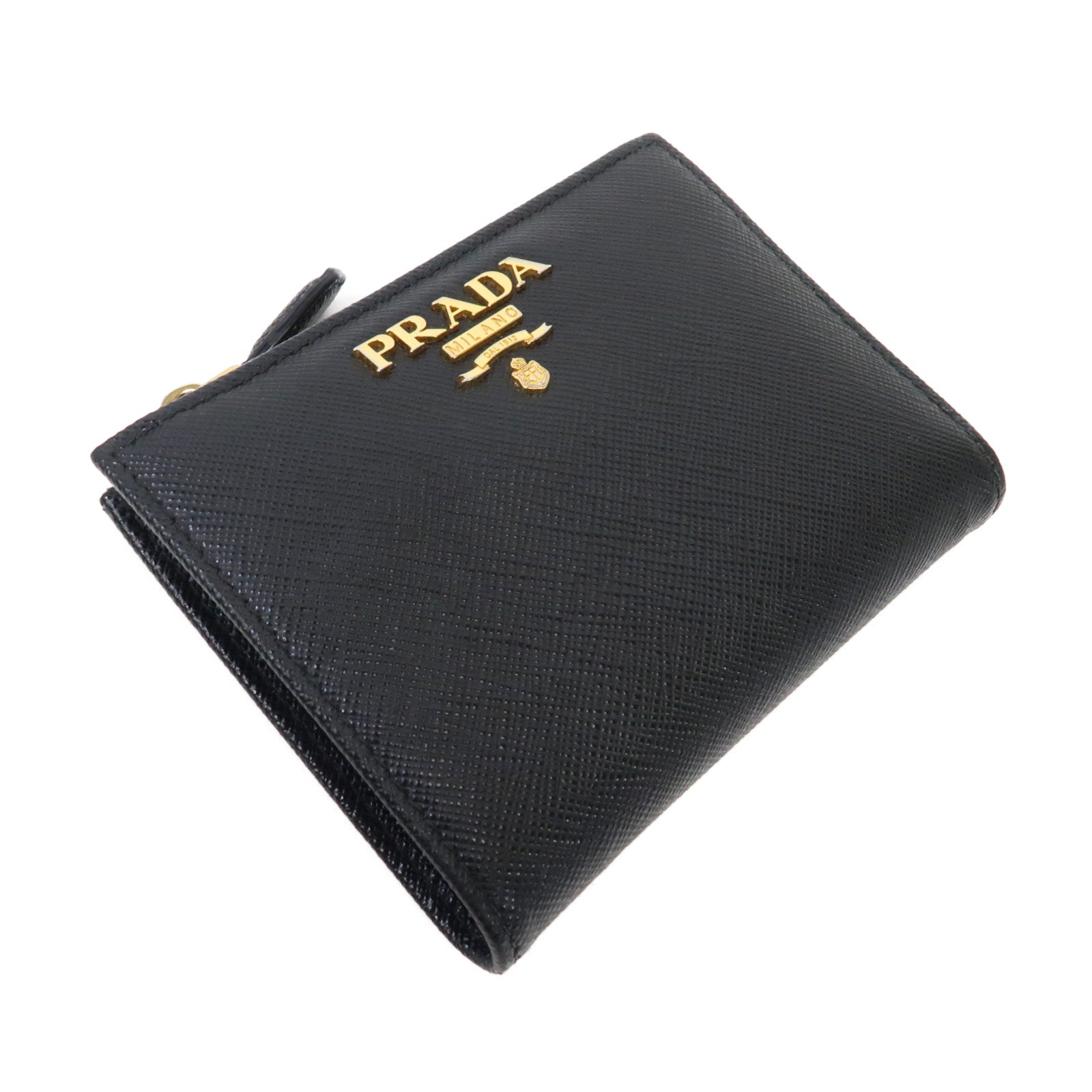 PRADA 牛皮皮革Saffiano Wallet金扣錢包黑色
