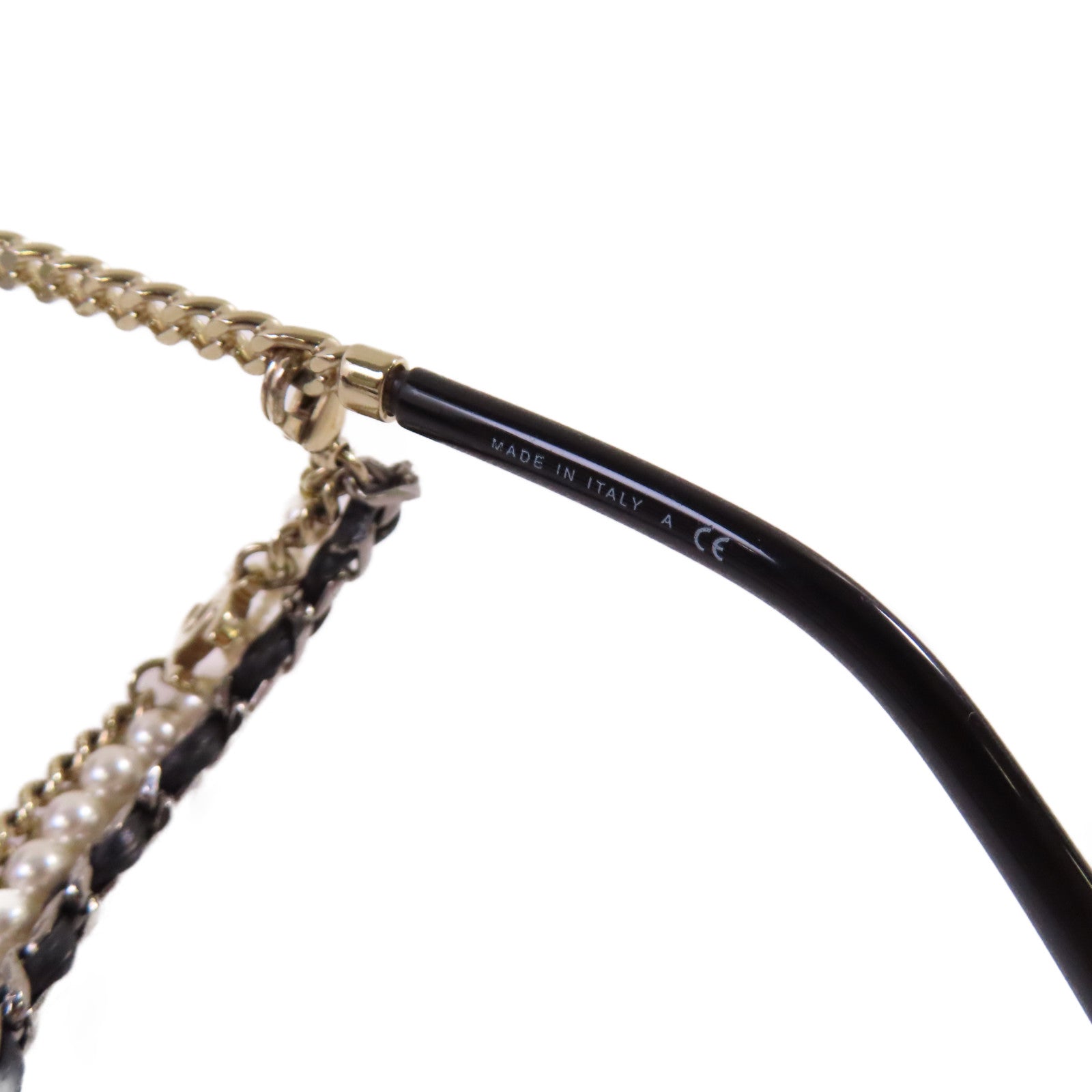 CHANEL 金屬/PVC/仿珍珠Sunglasses with Strap太陽眼鏡黑色