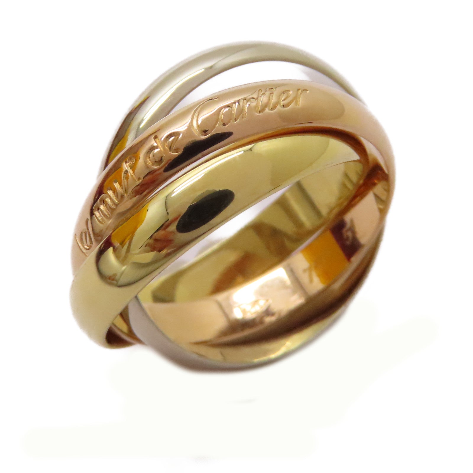 CARTIER 18K黃金/白金/玫瑰金Trinity戒指US#5.75/Cartier#51