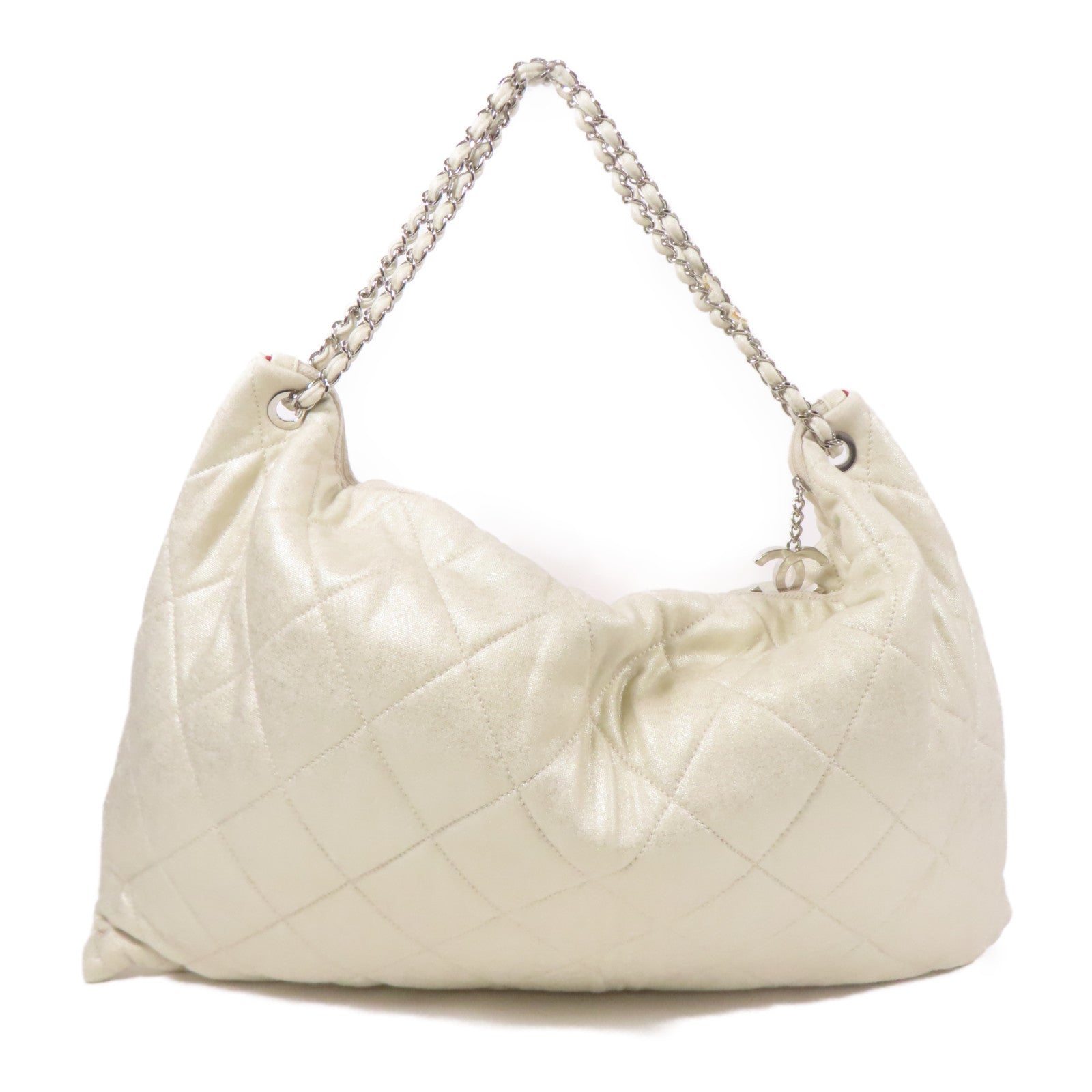 CHANEL 帆布Tote Bag銀扣鏈帶肩背袋