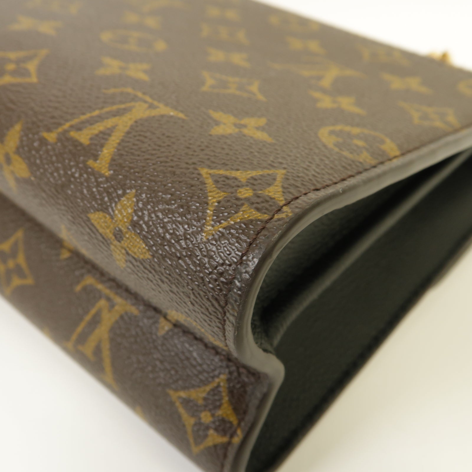 LOUIS VUITTON Monogram Victoire金扣鏈帶肩背袋棕色/黒色