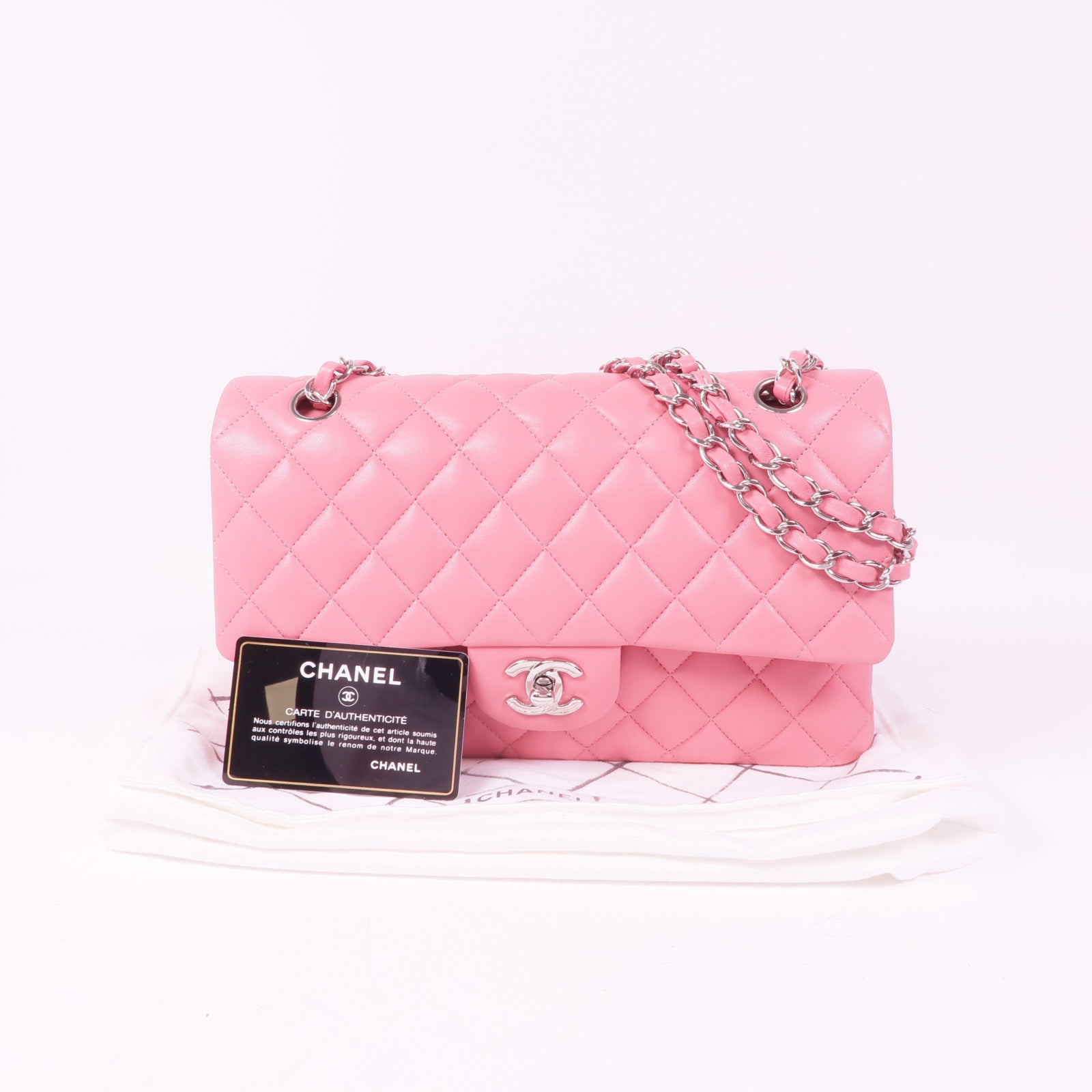 CHANEL 羊皮皮革Classic 25銀扣鏈帶肩背袋