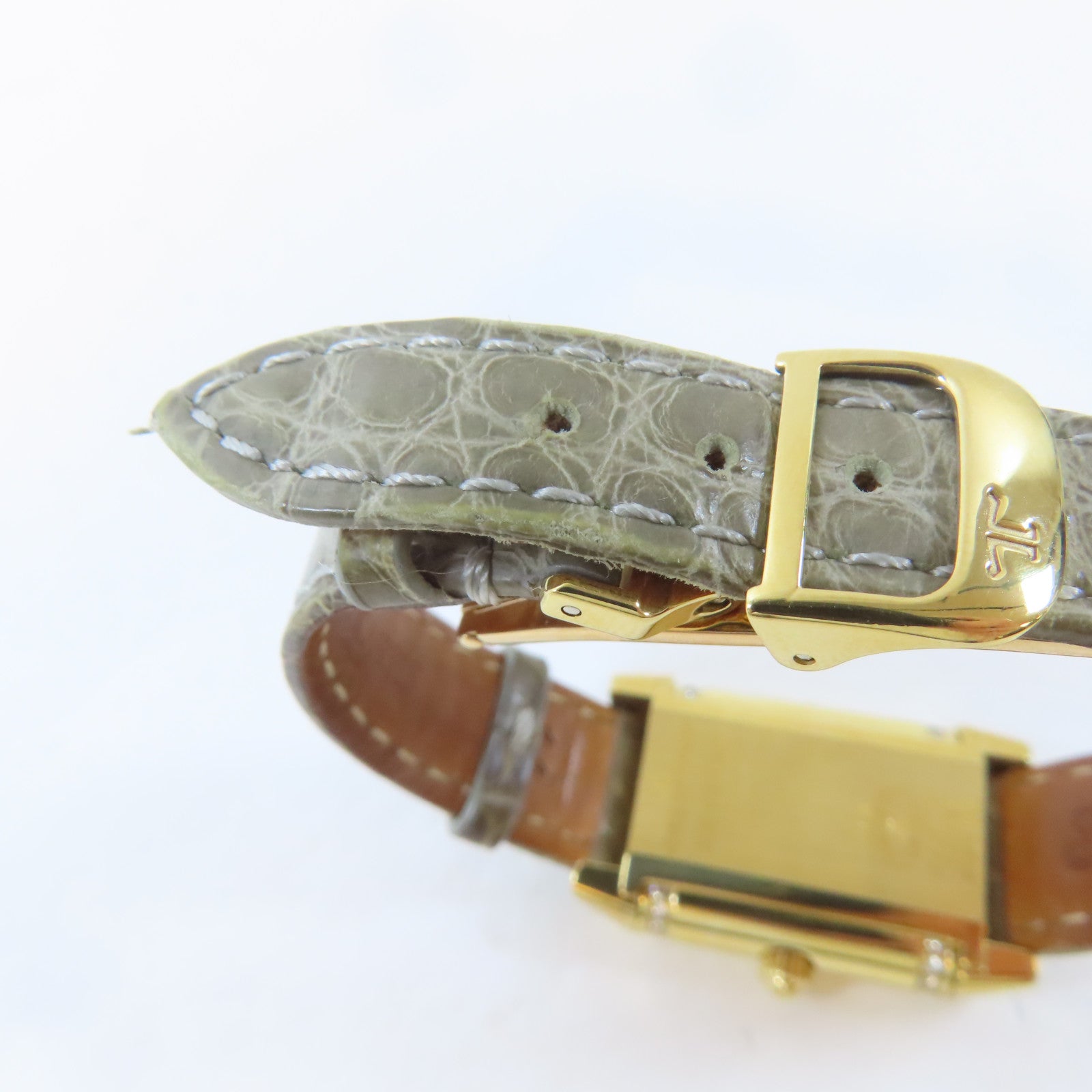 JAEGER-LECOULTRE Reverso Duetto18K黃金/鱷魚皮革手錶自動機芯銀色#15.25cm