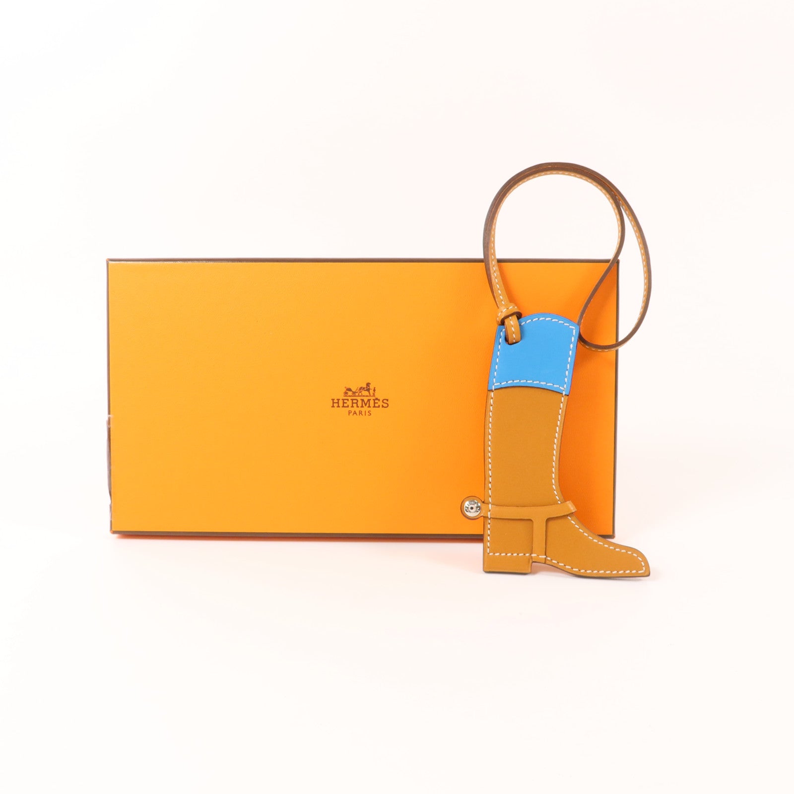 HERMES Swift皮革Paddock Boot Charm掛飾Gold/Bleu Frida