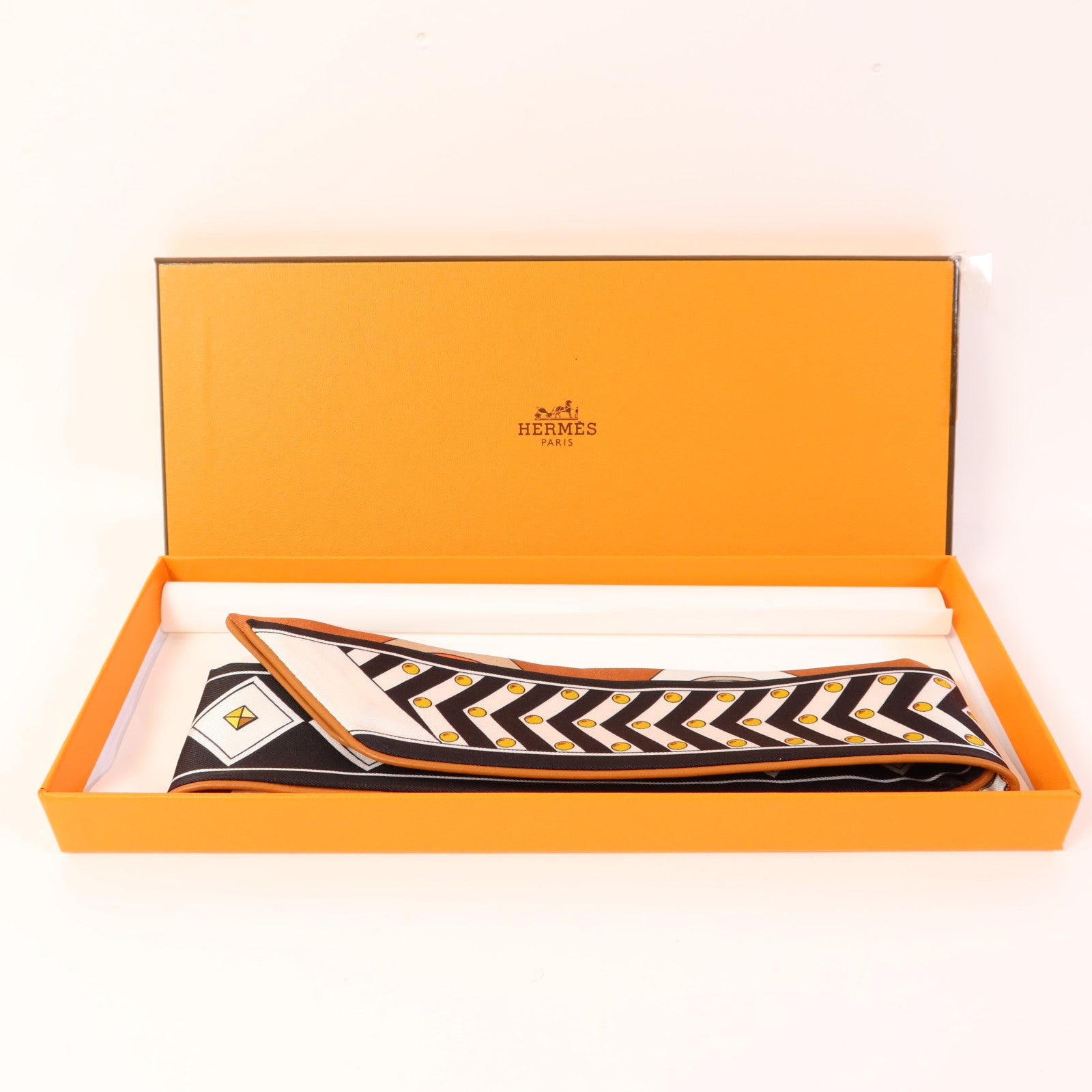 HERMES 絲質/皮革Twilly絲巾