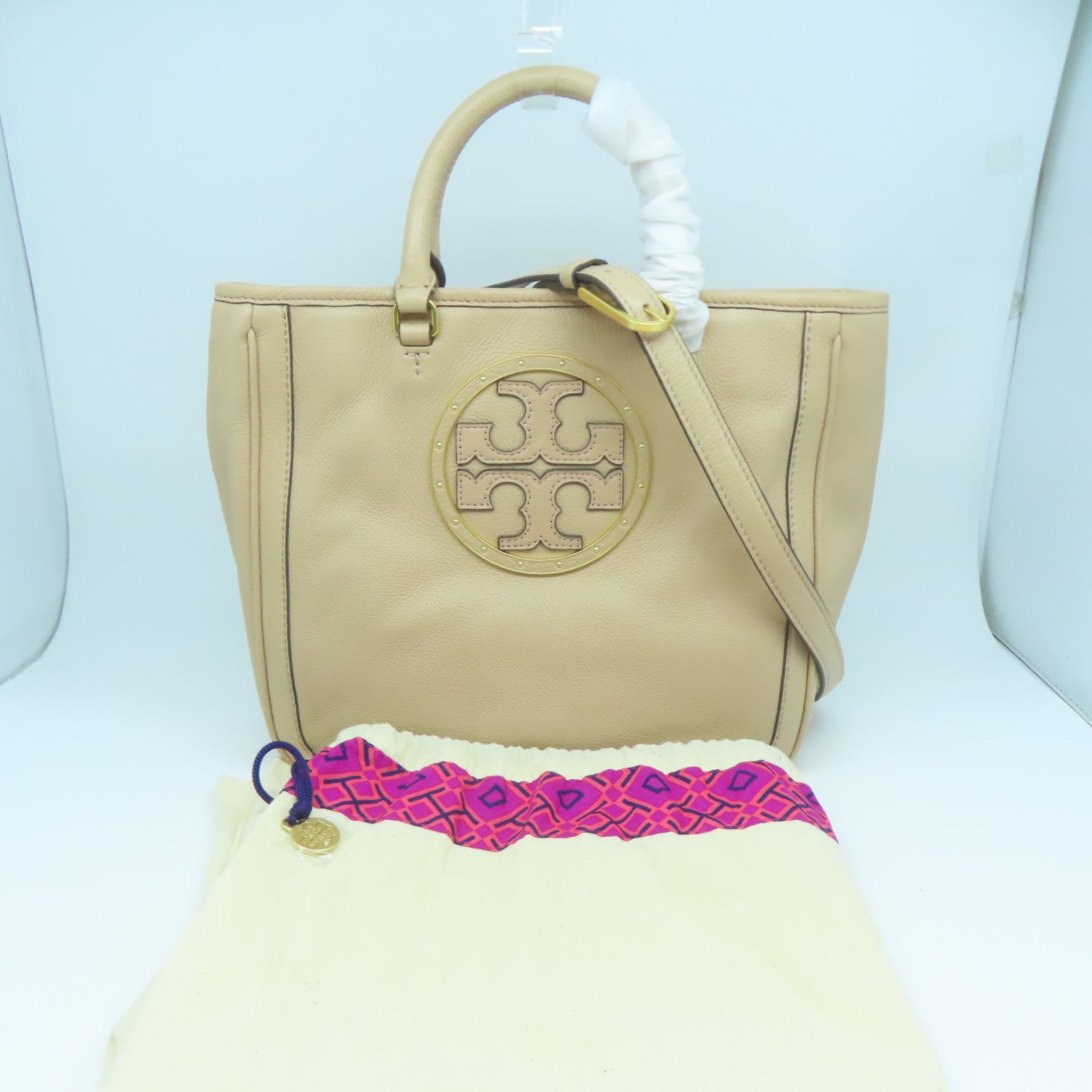 Tory Burch 【激減優惠】牛皮皮革2 Way Shoulder Bag金扣手挽肩背兩用袋米色