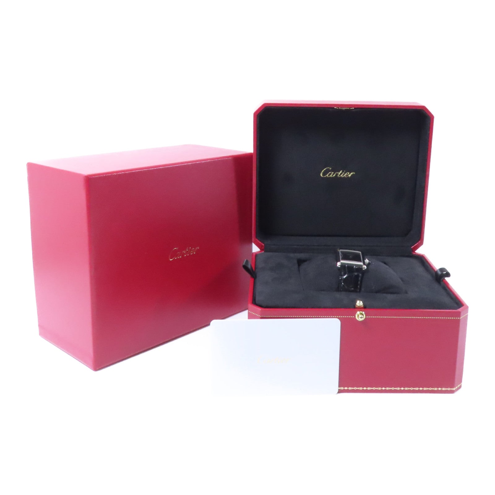 CARTIER Tank Must De Cartier不鏽鋼/鱷魚皮革帶手錶石英機芯黑色
