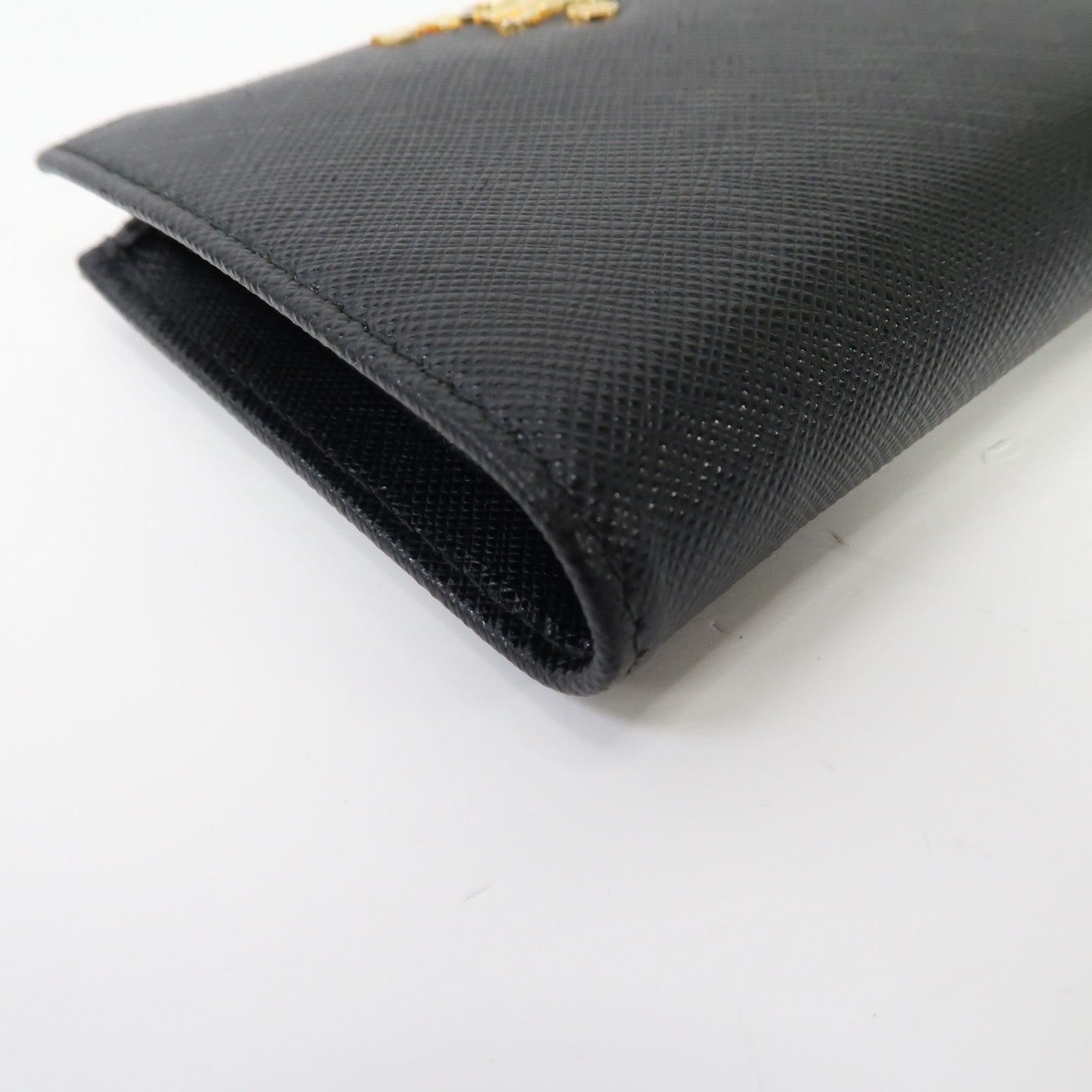 PRADA 牛皮皮革Saffiano Wallet金扣錢包黑色
