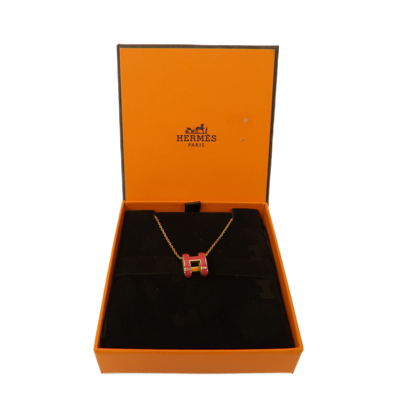 HERMES 金屬Pop H金扣項鍊粉紅色