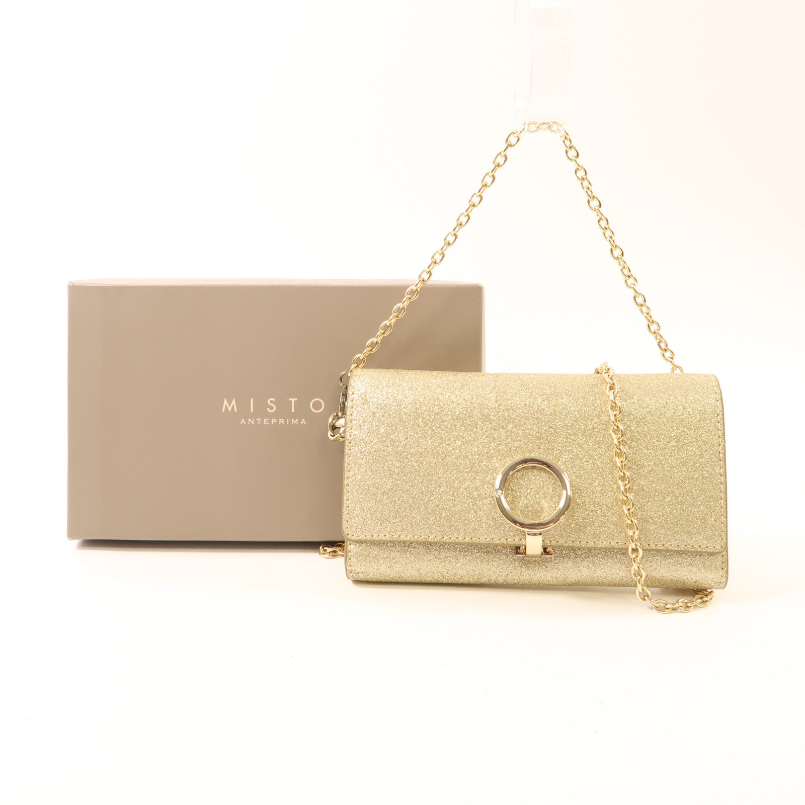 ANTEPRIMA GHW 2 Way Phone Holder Bag Calfskin Leather Gold