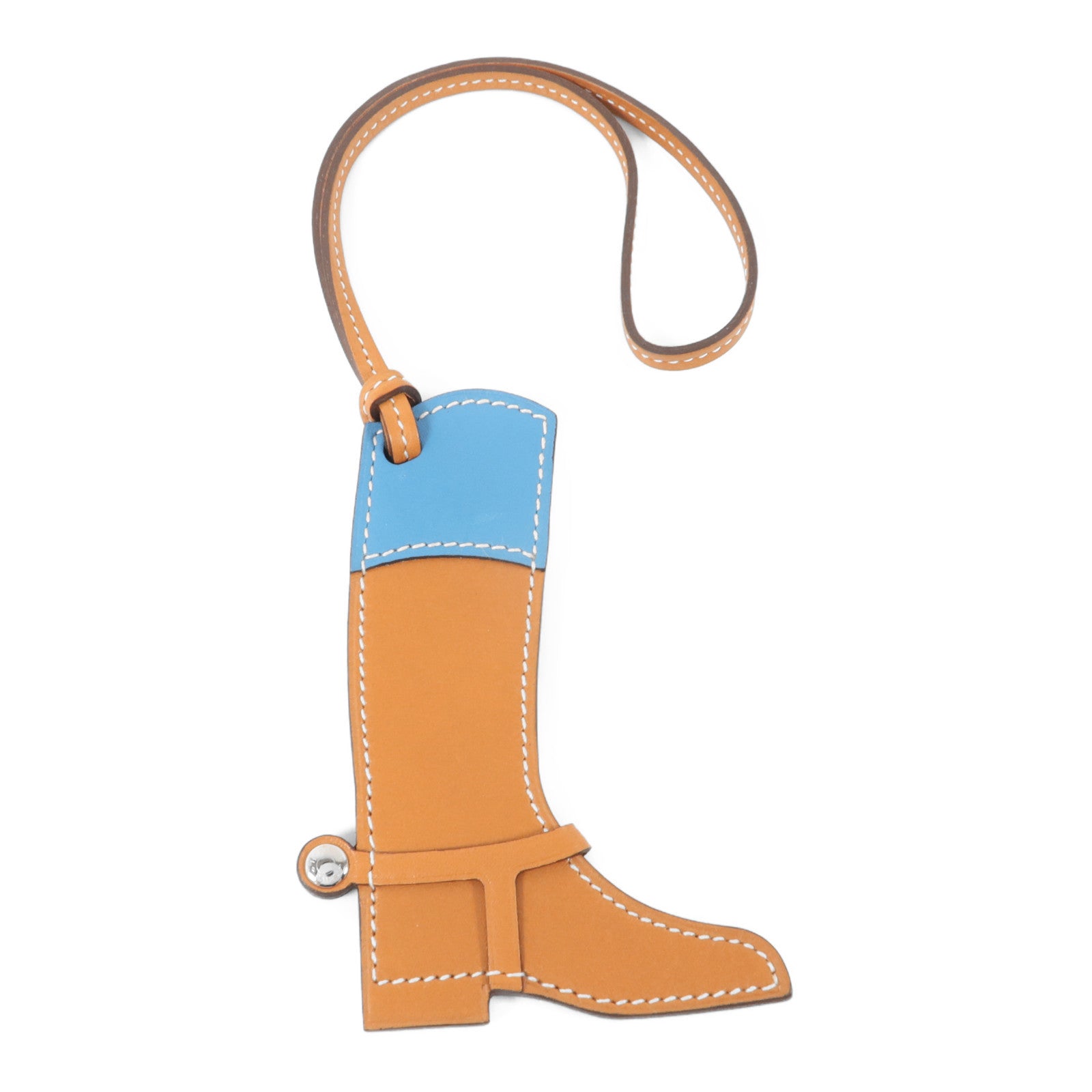 HERMES Swift皮革Paddock Boot Charm掛飾Gold/Bleu Frida
