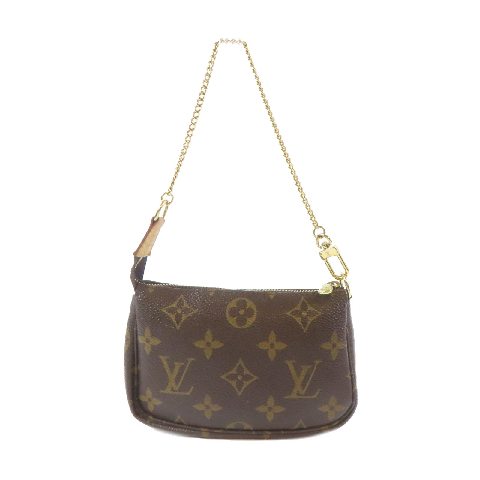 LOUIS VUITTON Monogram Mini Pochette Accessoires金扣鏈帶手拿包啡色