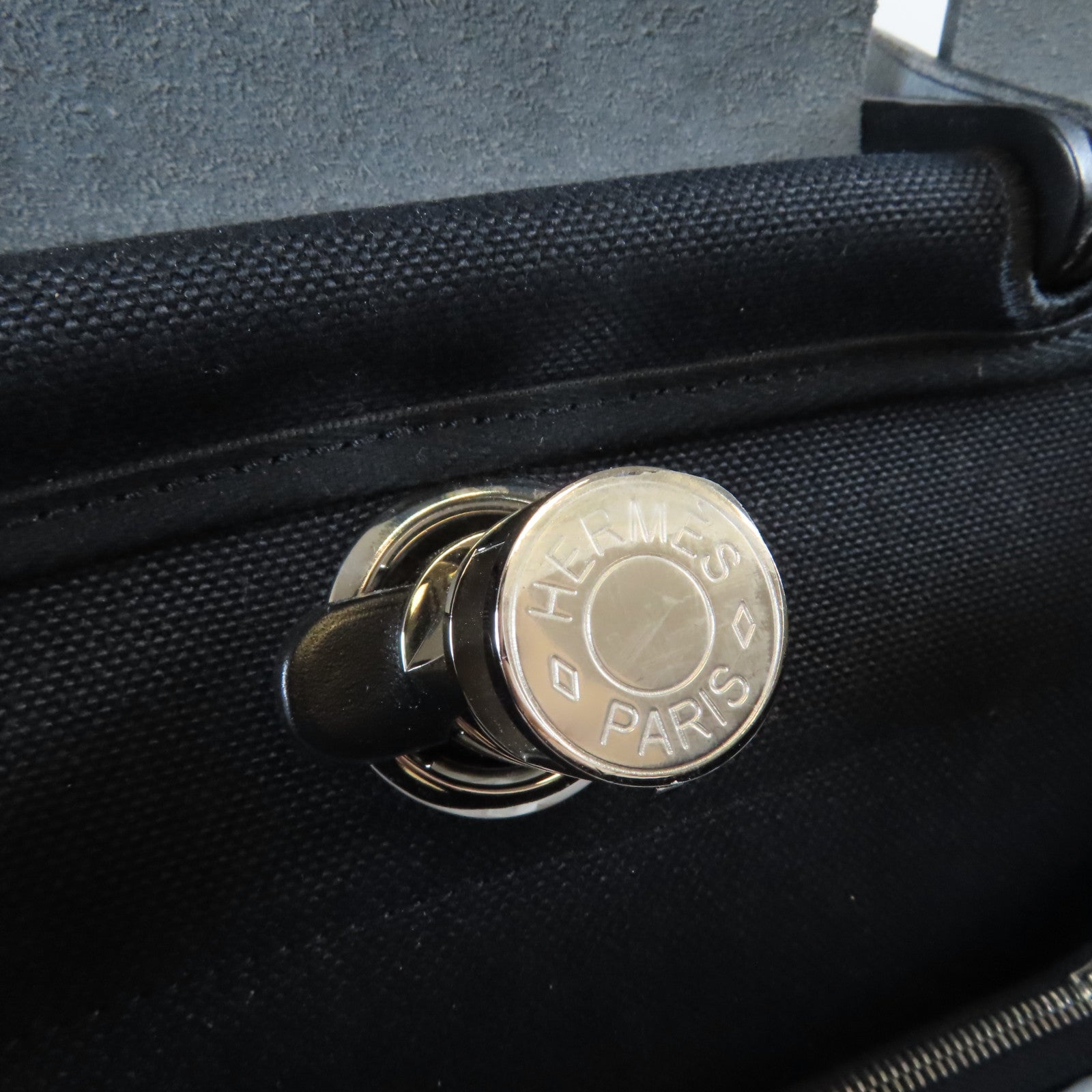 HERMES 皮革/帆布Herbag PM銀扣手挽肩背兩用袋Noir黑色