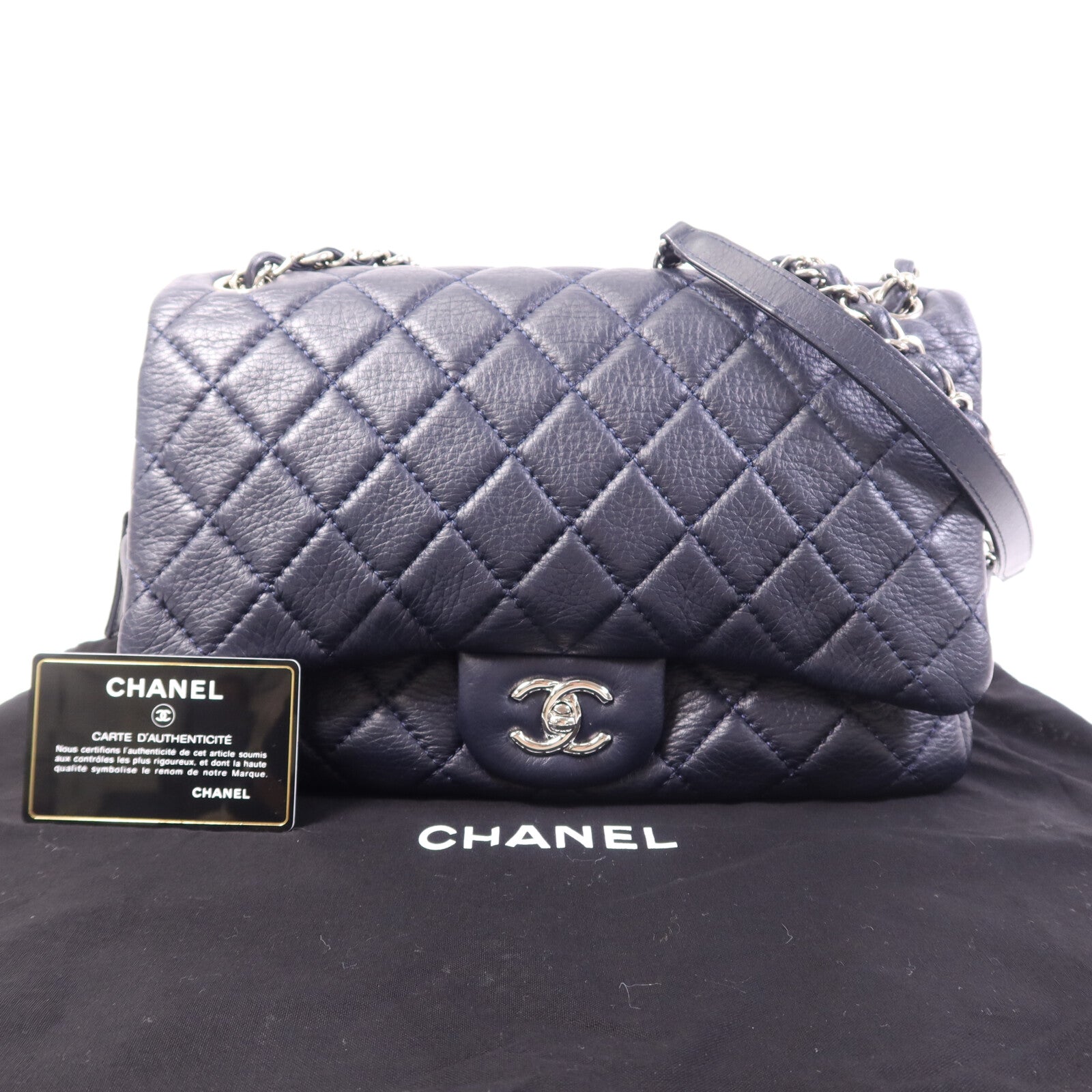 CHANEL 牛皮皮革Shoulder Bag銀扣鏈帶肩背袋