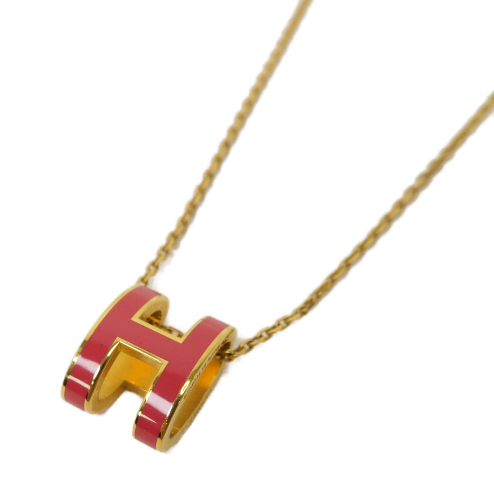 HERMES 金屬Pop H金扣項鍊粉紅色