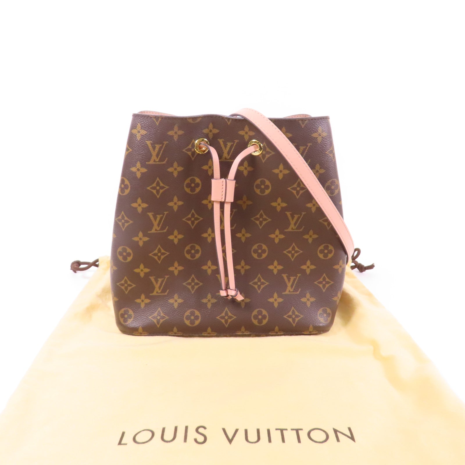 LOUIS VUITTON Monogram Neo Noe金扣肩背袋棕色/粉紅色