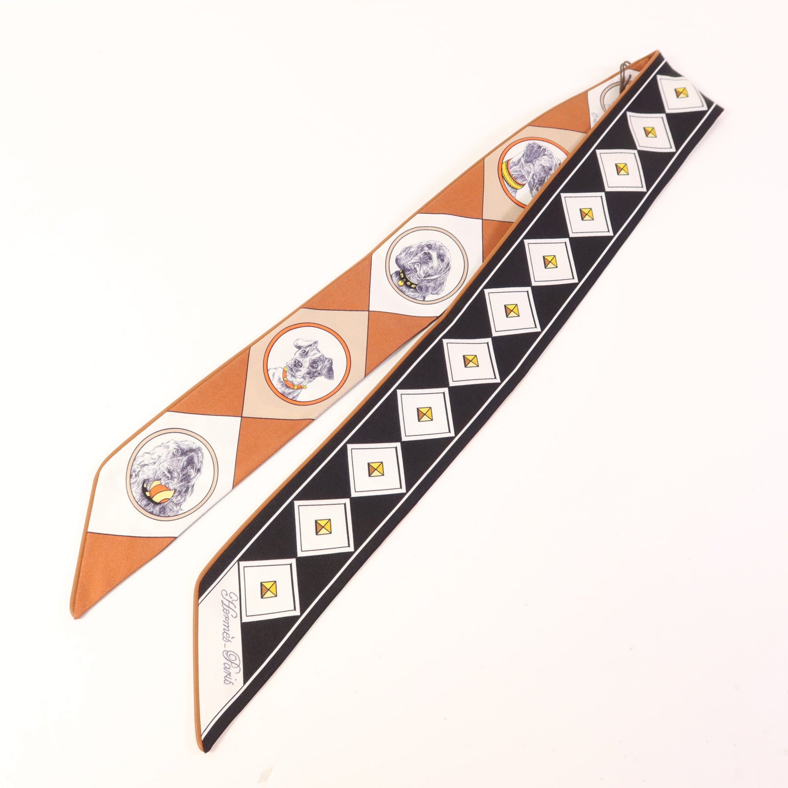 HERMES 絲質/皮革Twilly絲巾