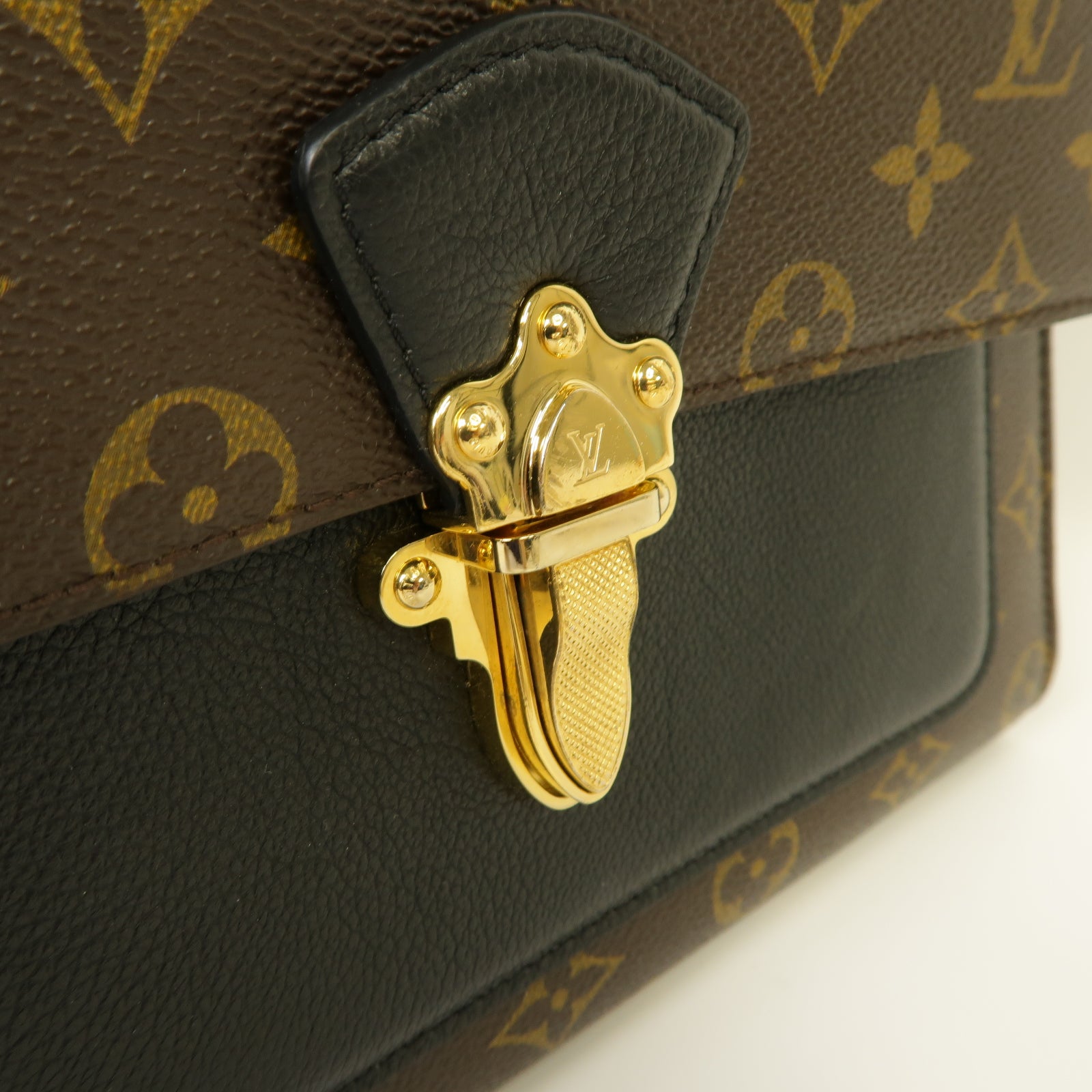LOUIS VUITTON Monogram Victoire金扣鏈帶肩背袋棕色/黒色