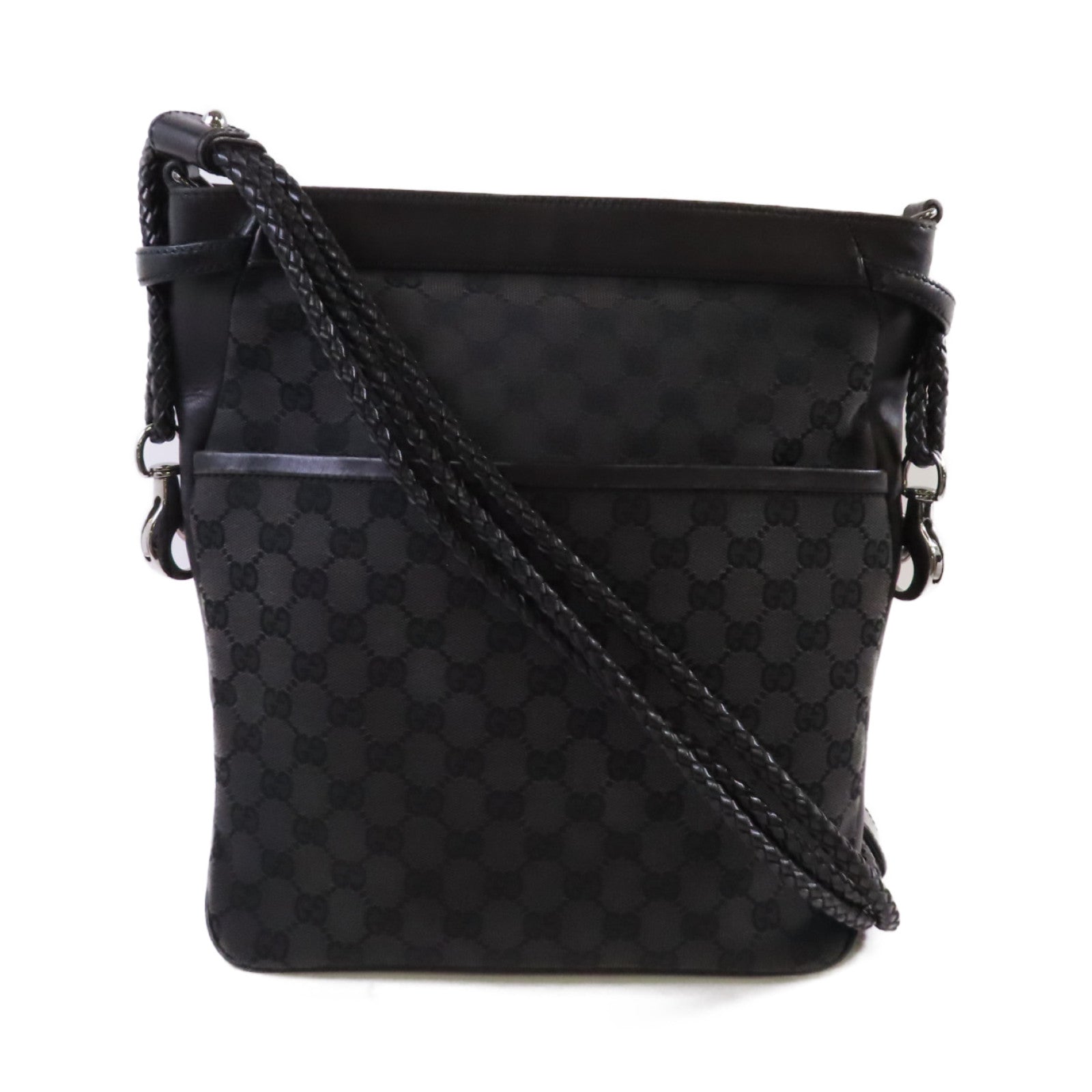 GUCCI 【激減優惠】GG帆布Shoulder Bag銀扣肩背袋黑色