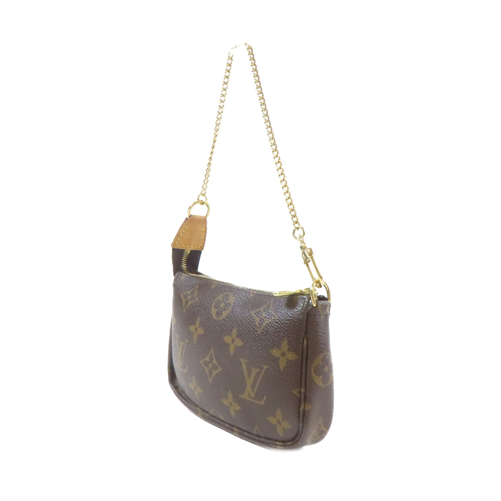 LOUIS VUITTON Monogram Mini Pochette Accessoires金扣鏈帶手拿包啡色