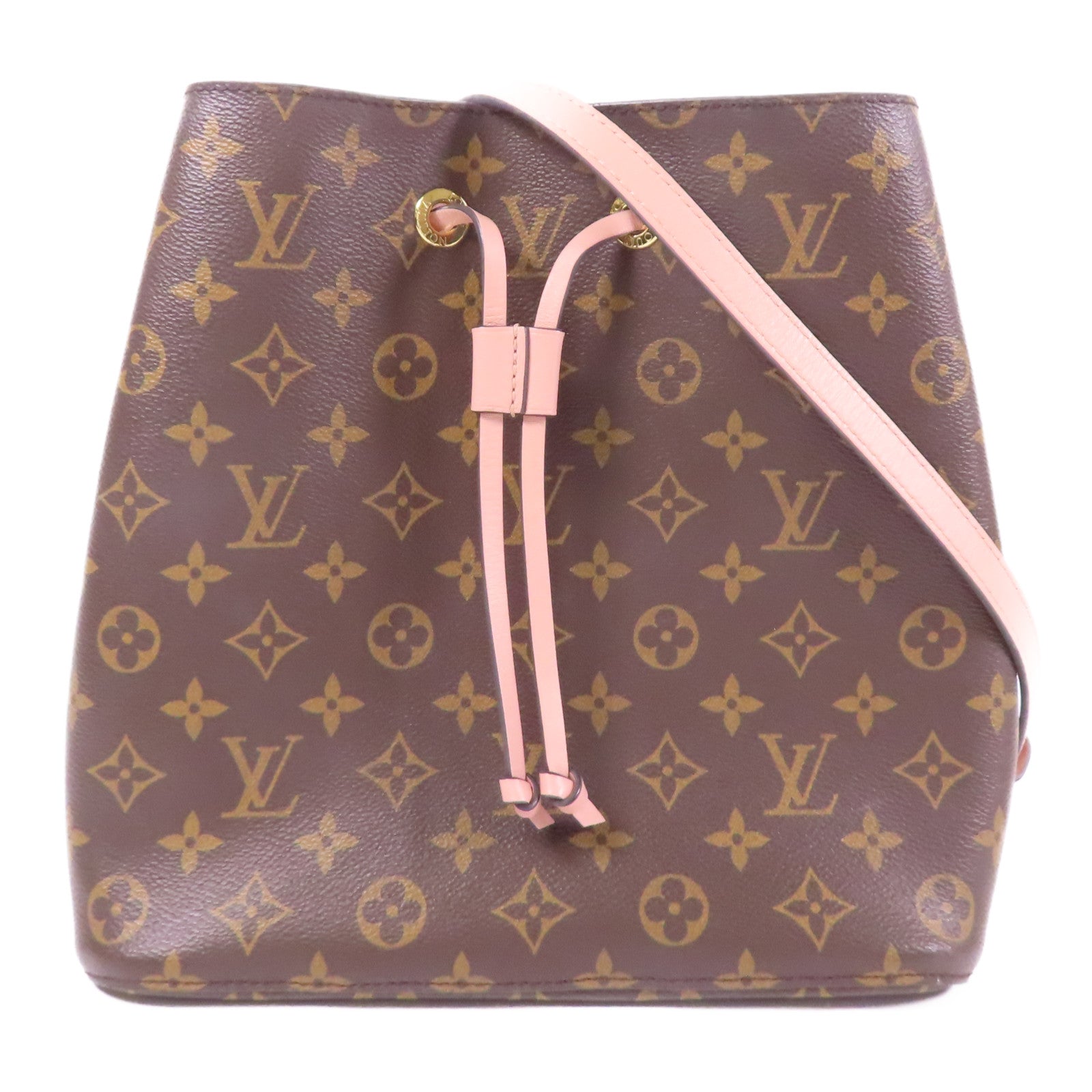LOUIS VUITTON Monogram Neo Noe金扣肩背袋棕色/粉紅色