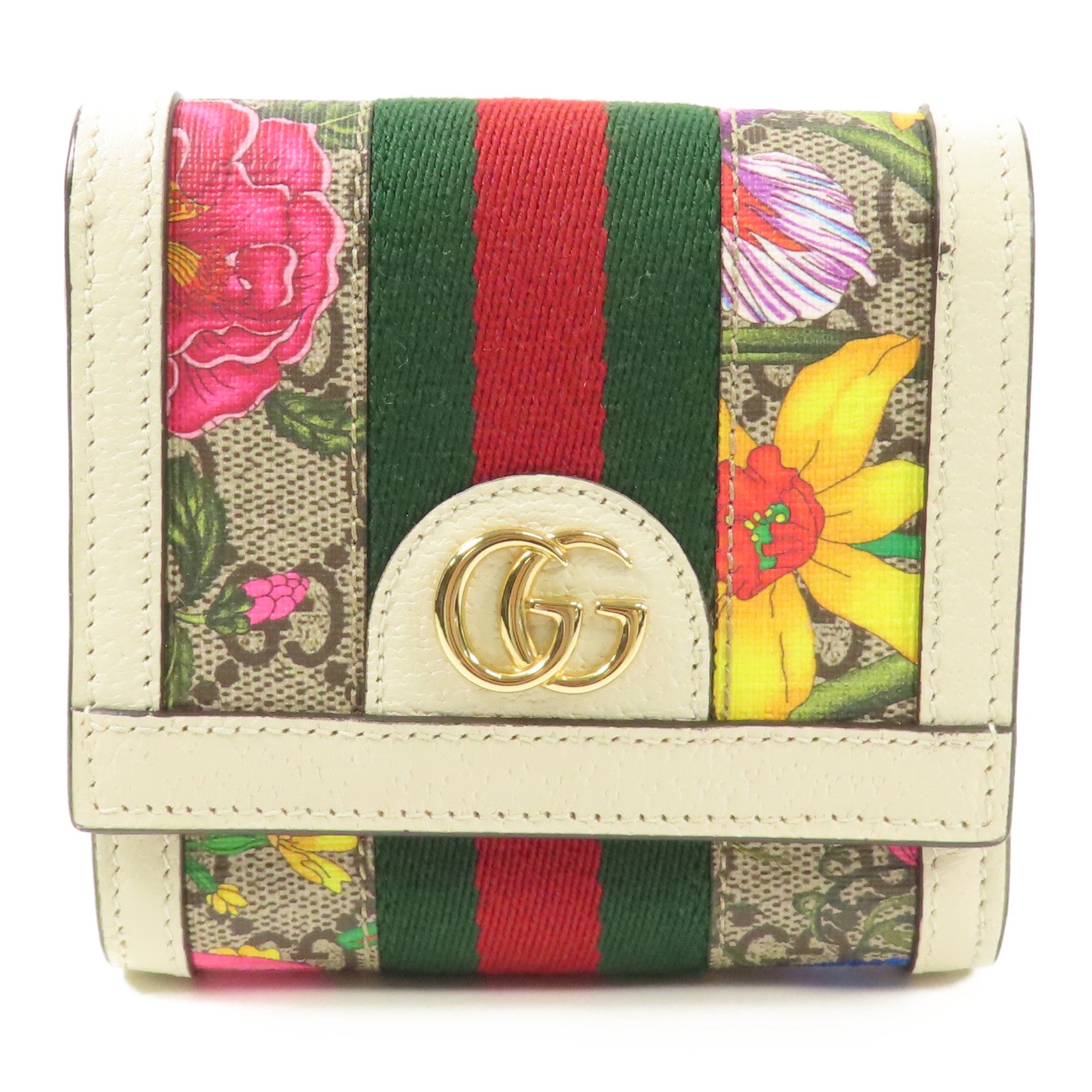 GUCCI GG GHW Wallet Bi-Fold Wallet PVC Coated Canvas 598662 White/Multicolor