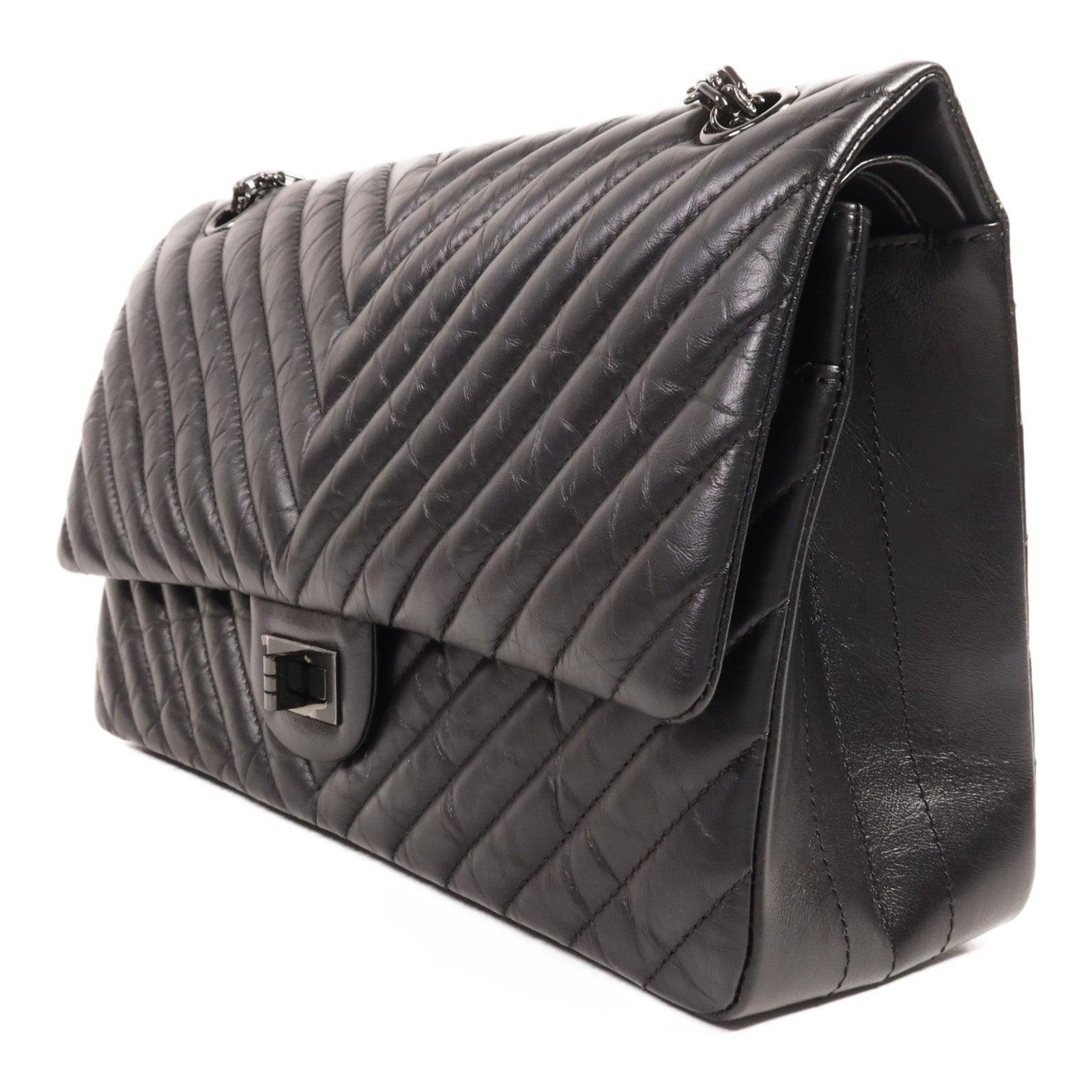 CHANEL 牛皮皮革Mini 2.55 So Black鏈帶肩背袋