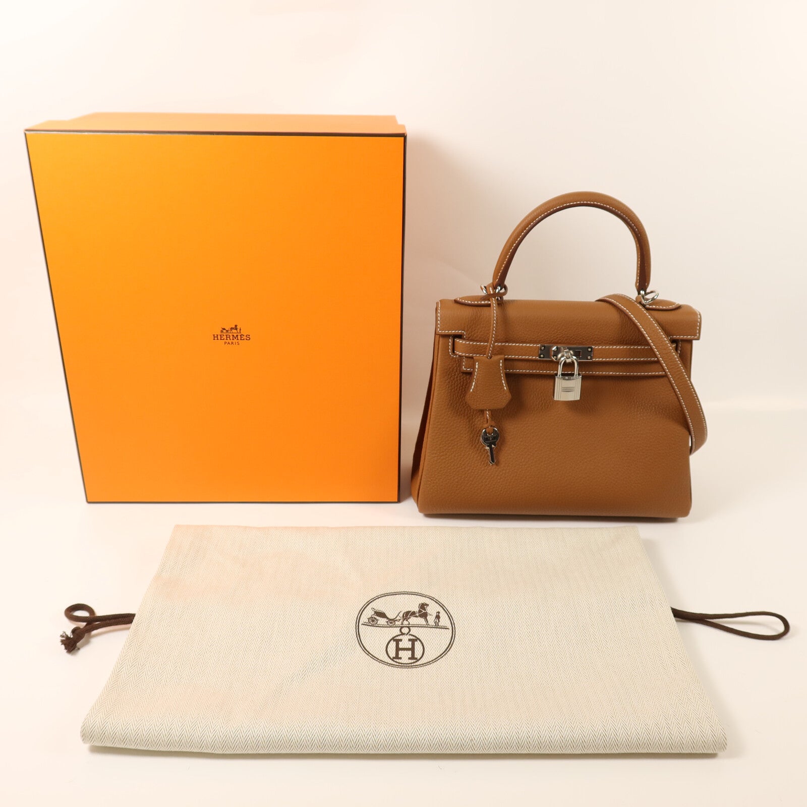 HERMES Togo皮革Kelly 25銀扣手挽肩背兩用袋Gold