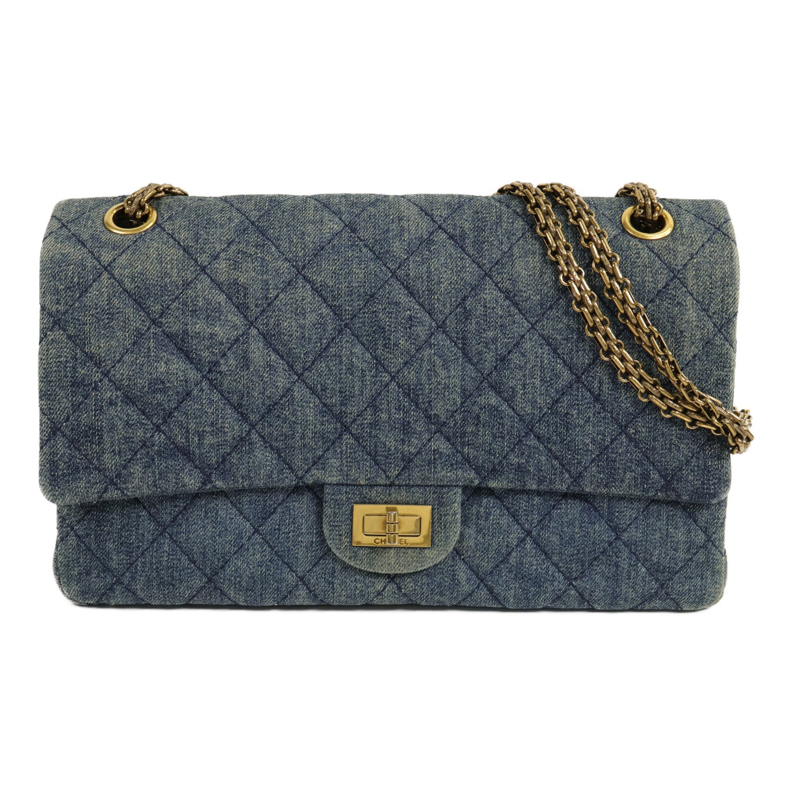 CHANEL 牛仔布2.55鏈帶肩背袋