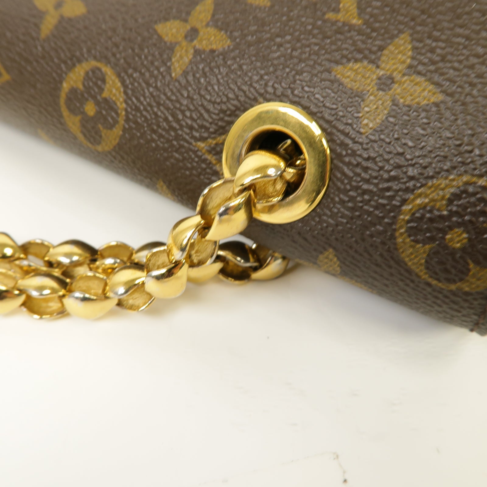 LOUIS VUITTON Monogram Victoire金扣鏈帶肩背袋棕色/黒色