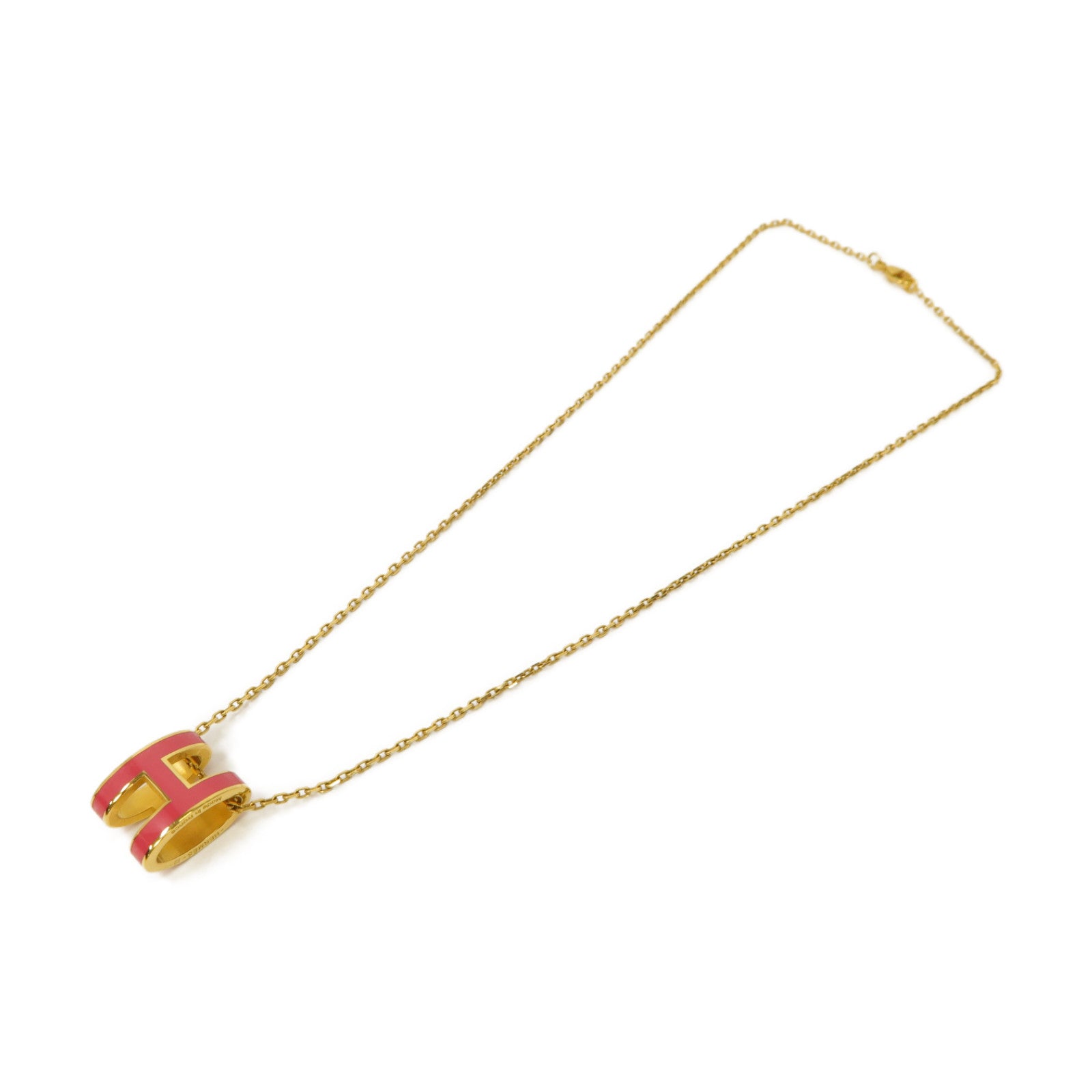 HERMES 金屬Pop H金扣項鍊粉紅色