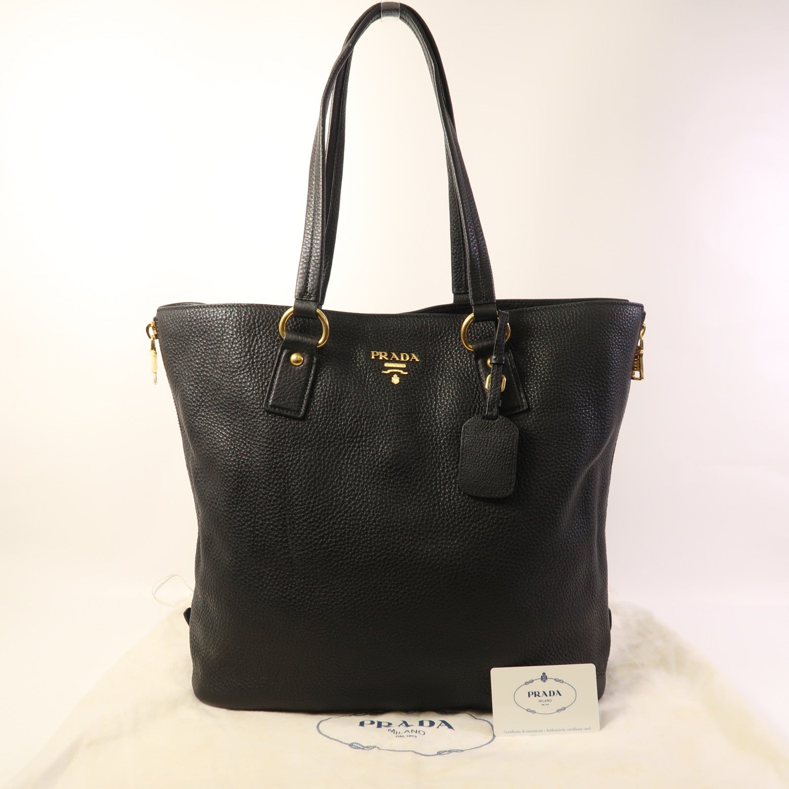 PRADA 牛皮皮革Tote Bag金扣肩背袋