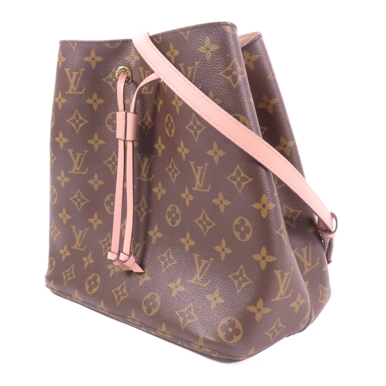LOUIS VUITTON Monogram Neo Noe金扣肩背袋棕色/粉紅色
