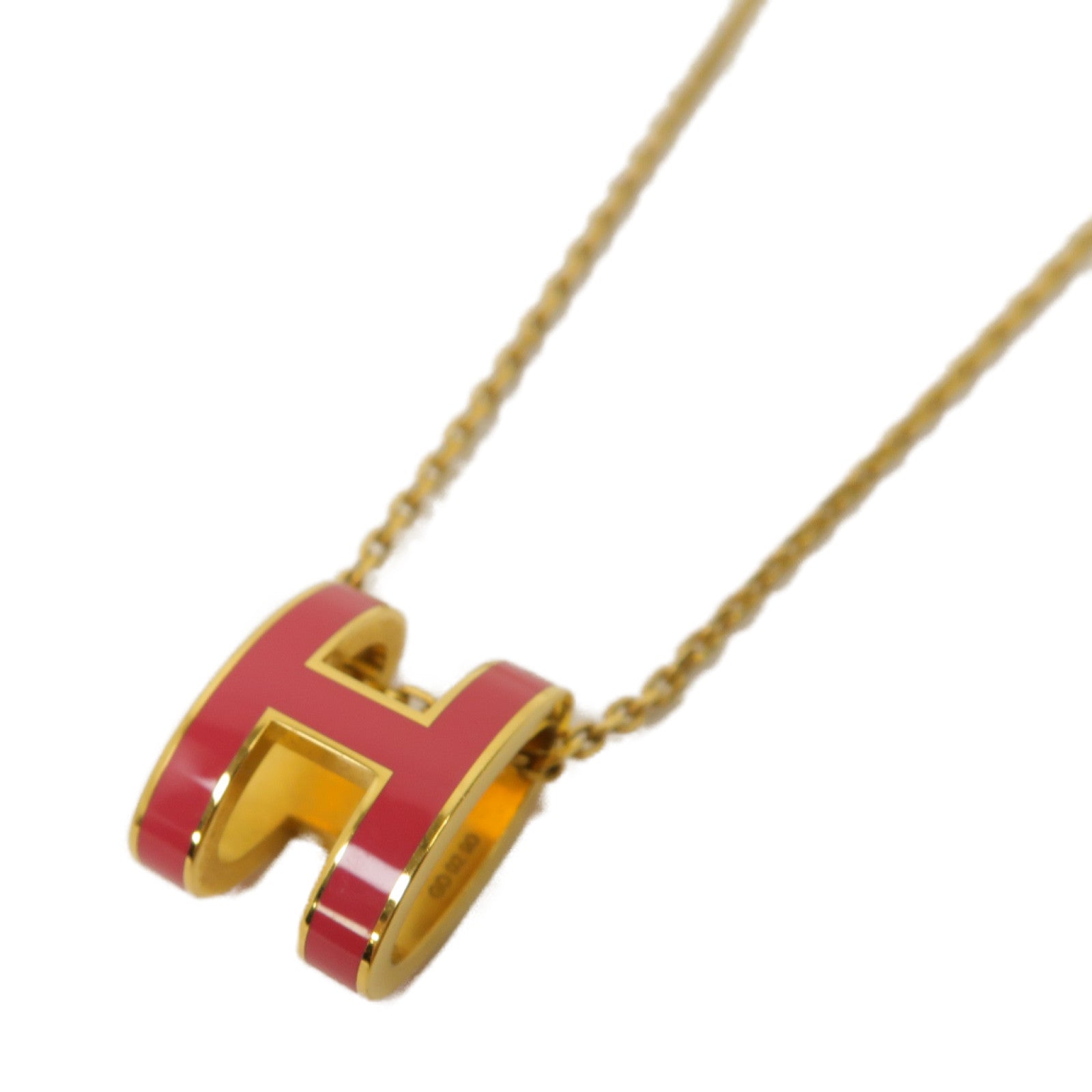 HERMES 金屬Pop H金扣項鍊粉紅色