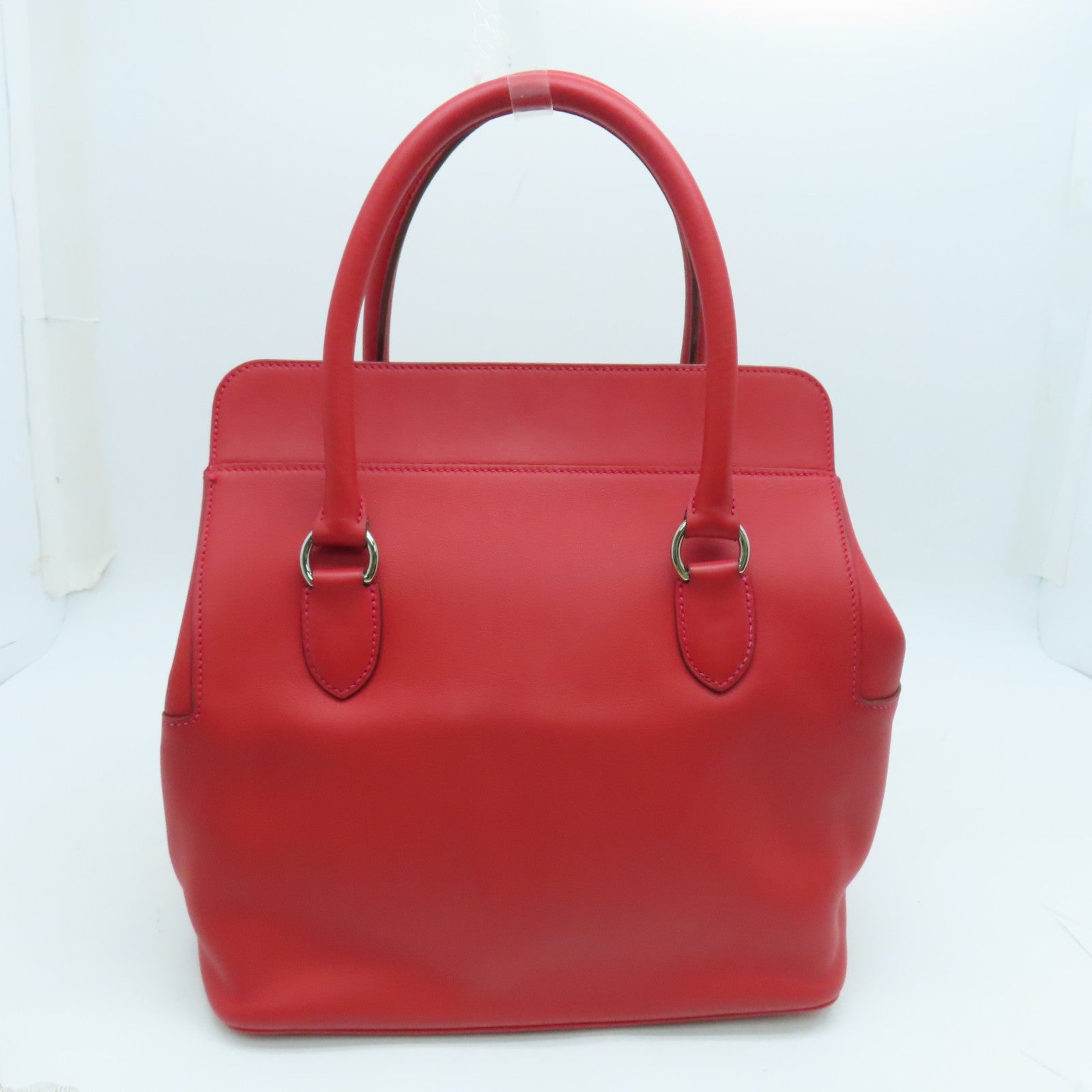 HERMES Swift Leather Tool Box Silver Buckle Handle Shoulder Bag Red