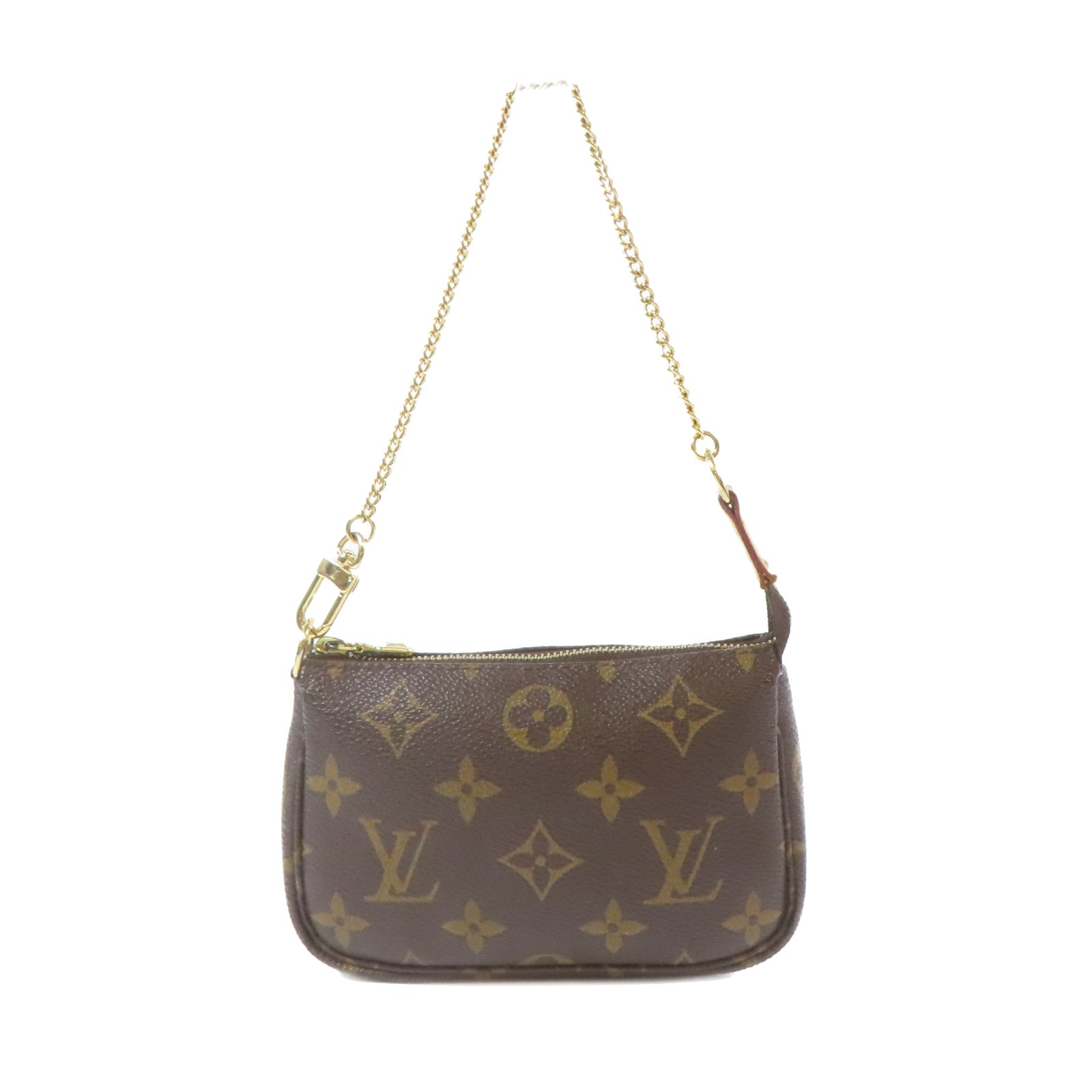 LOUIS VUITTON Monogram Mini Pochette Accessoires金扣鏈帶手拿包啡色