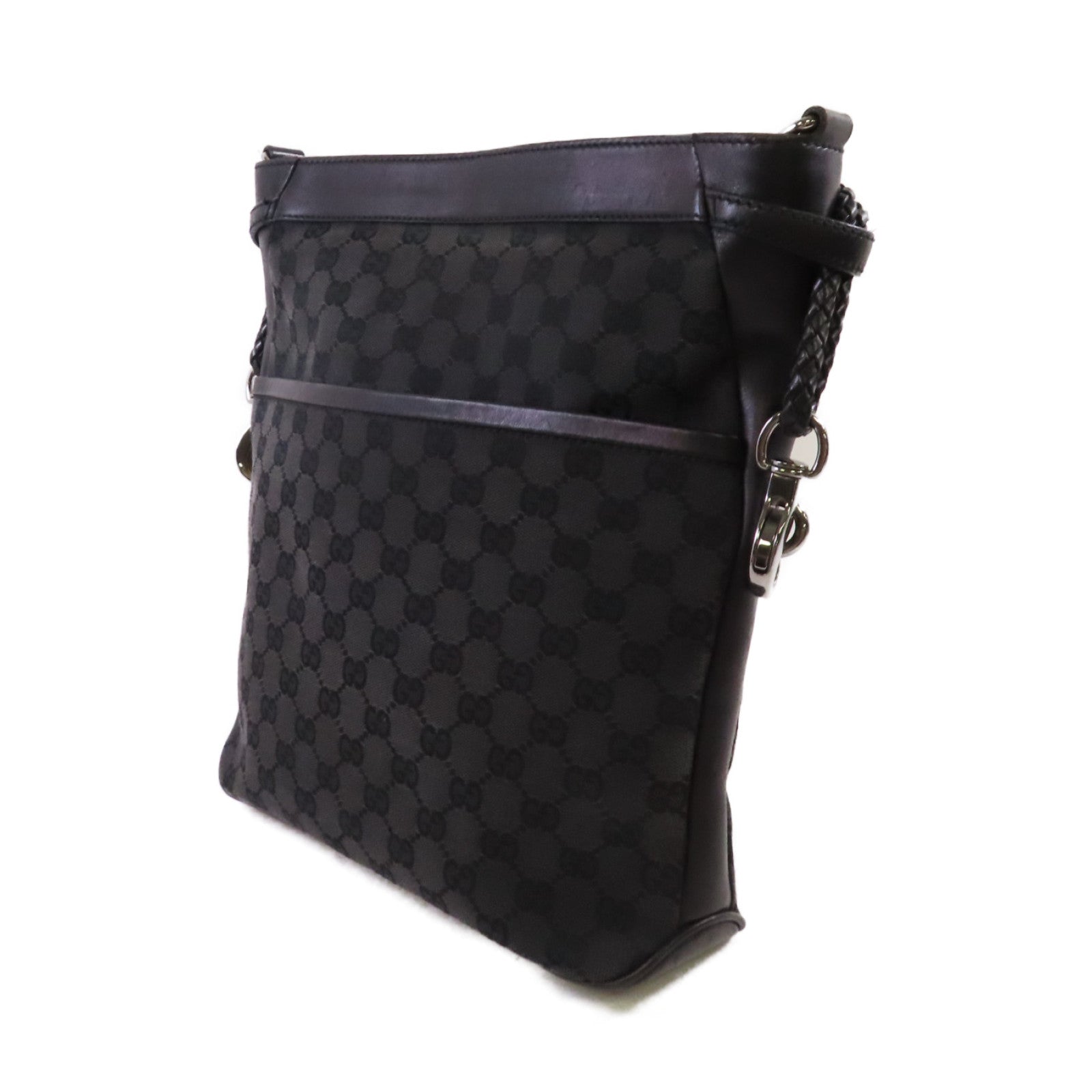 GUCCI 【激減優惠】GG帆布Shoulder Bag銀扣肩背袋黑色