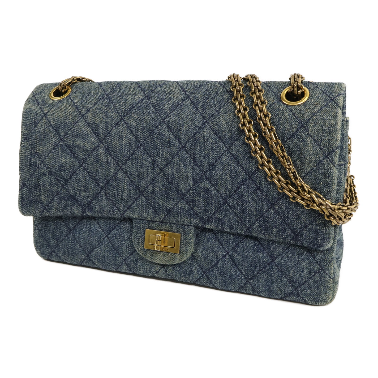 CHANEL 牛仔布2.55鏈帶肩背袋