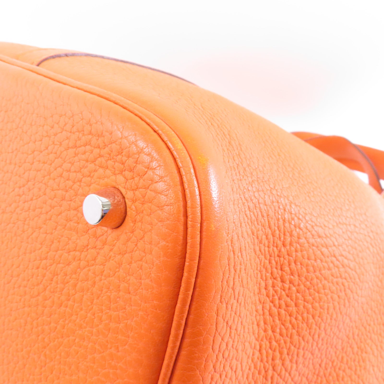 HERMES Clemence皮革Picotin GM銀扣手挽袋Orange橙色