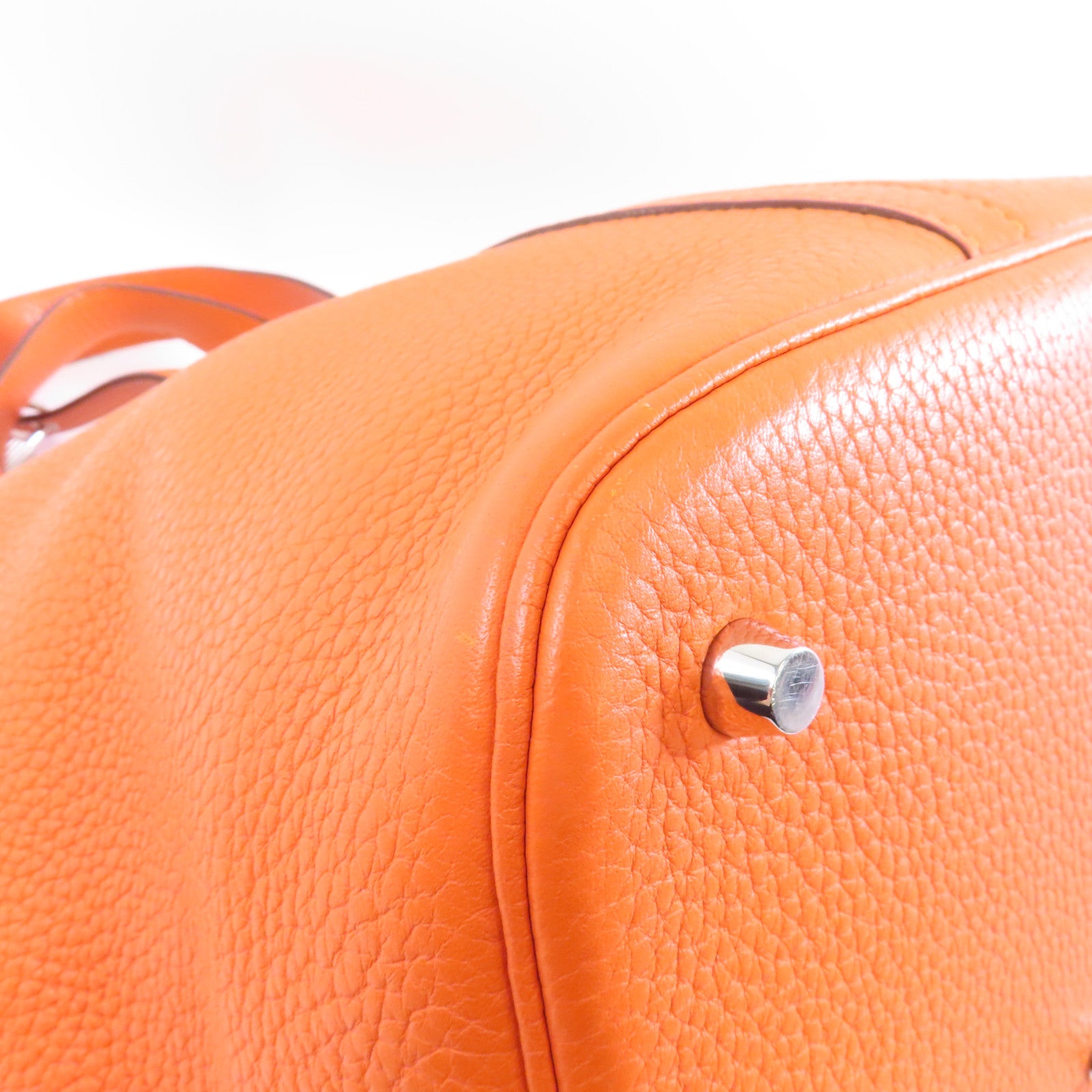 HERMES Clemence皮革Picotin GM銀扣手挽袋Orange橙色