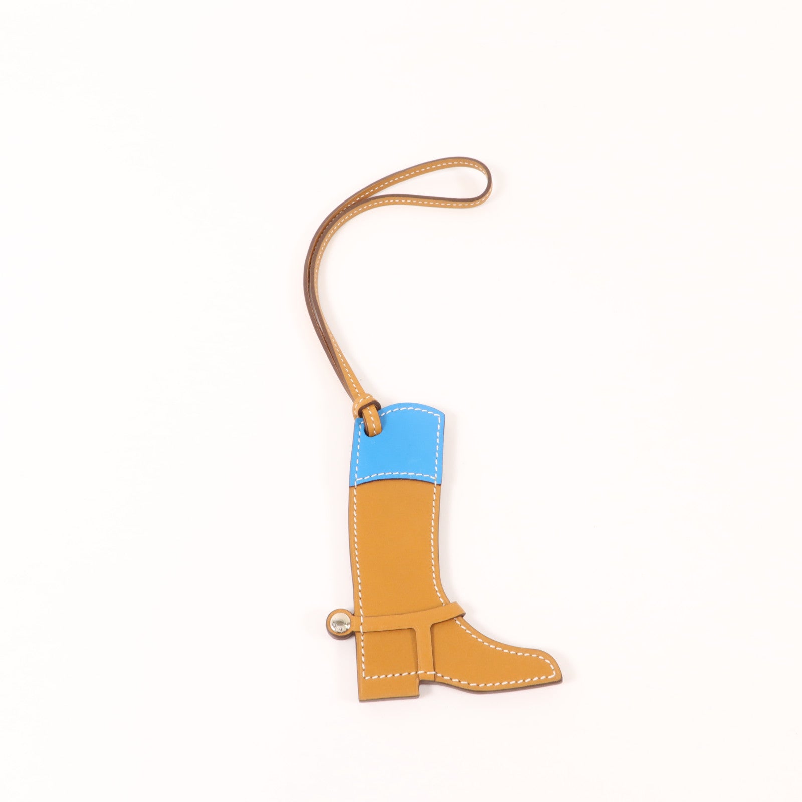 HERMES Swift皮革Paddock Boot Charm掛飾Gold/Bleu Frida
