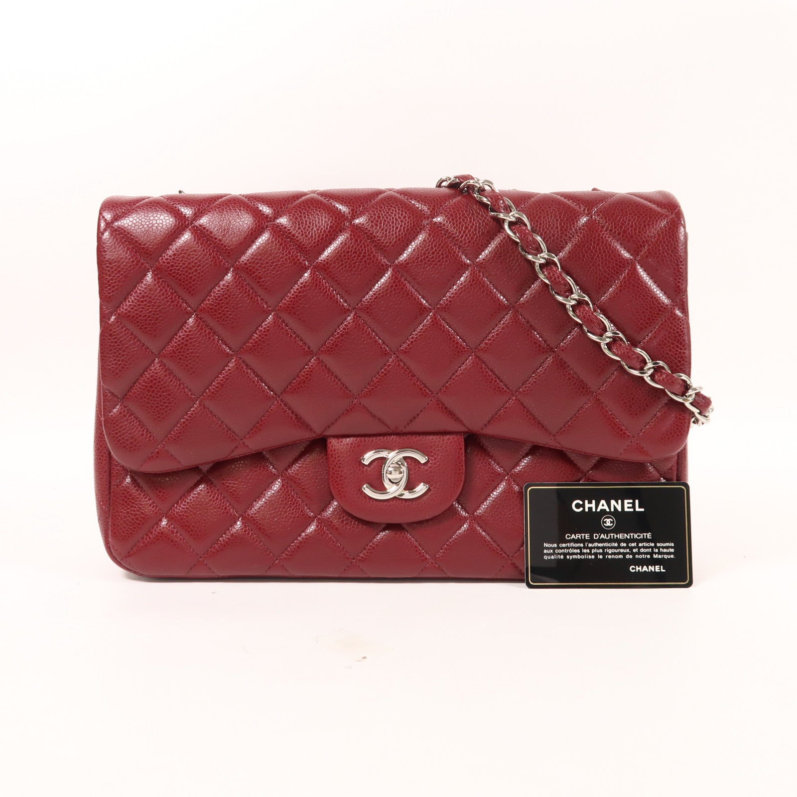 CHANEL 牛皮皮革Large Classic銀扣鏈帶肩背袋