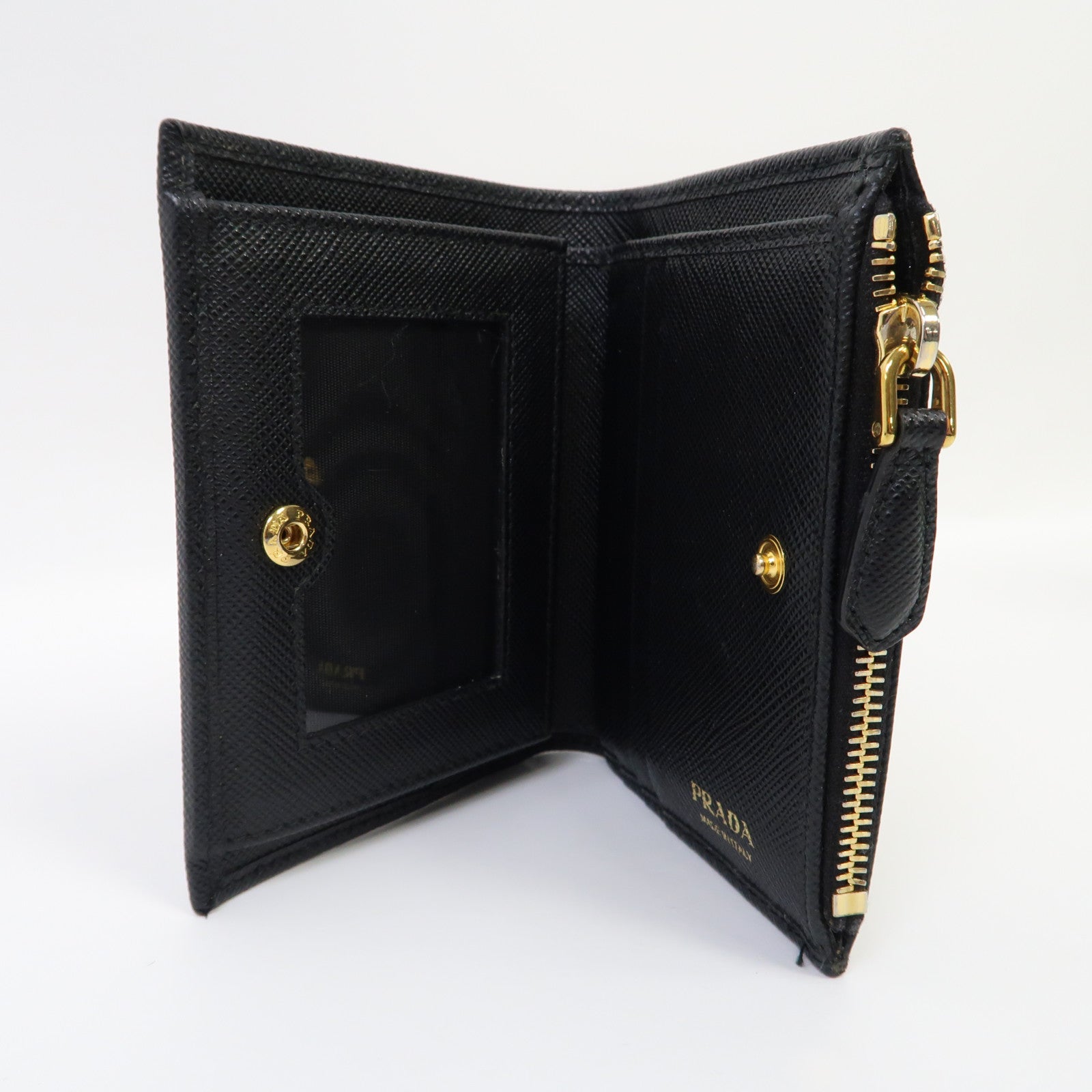 PRADA 牛皮皮革Saffiano Wallet金扣錢包黑色