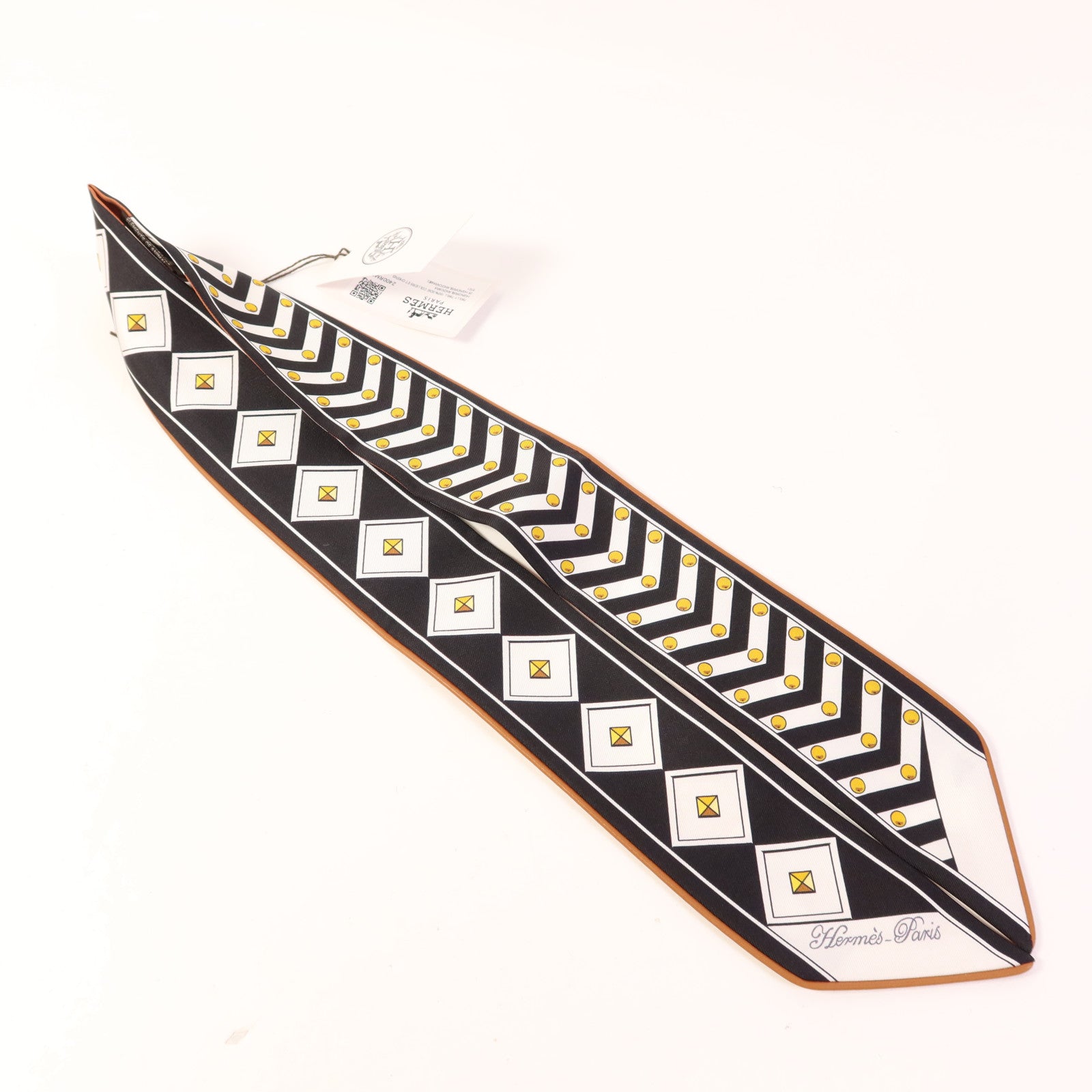 HERMES 絲質/皮革Twilly絲巾